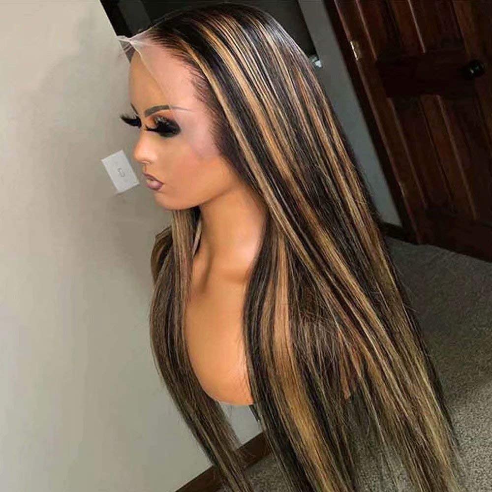 QUINLUX 13x6 Deep Part Lace Front Human Hair Wig - 1B/27 Ombre Honey Blonde Brazilian Straight Hair with Baby Hair & Pre-Plucked Hairline - 150 Density 14 Inch Natural Looking Wig for Women | Perfect for Daily Wear, Cosplay, and Special Occasions