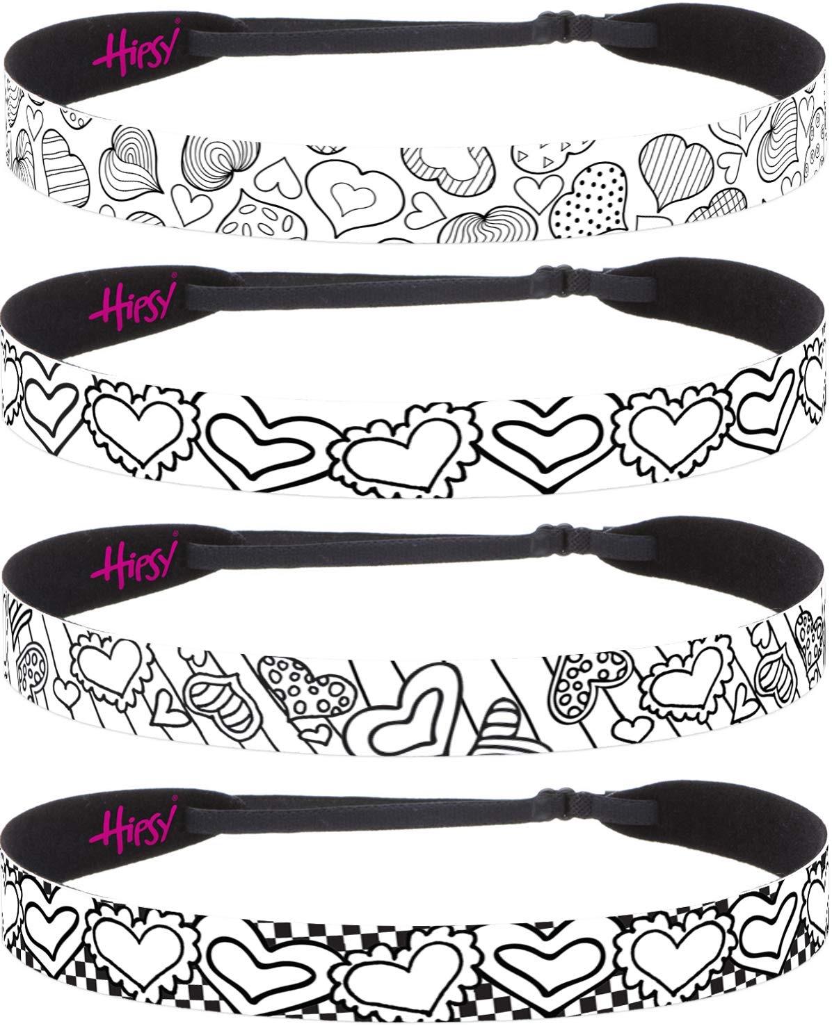 **Hipsy No-Slip Adjustable Coloring Headbands for Kids & Adults - Valentine's Day Multi-Heart 4-Pack Set - Perfect for Arts & Crafts, DIY Activities, and Holiday Gifts**