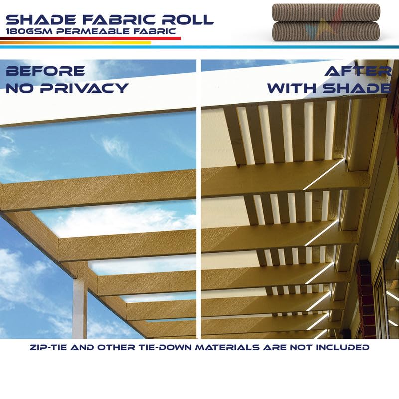6'x112' Sun Shade Fabric Roll - UV Blocking Shade Cloth for Outdoor Pergola, Patio, Backyard & Greenhouse - Wind Screen Cover in Brown | Perfect for Sun Protection, Privacy Screening & Plant Shading