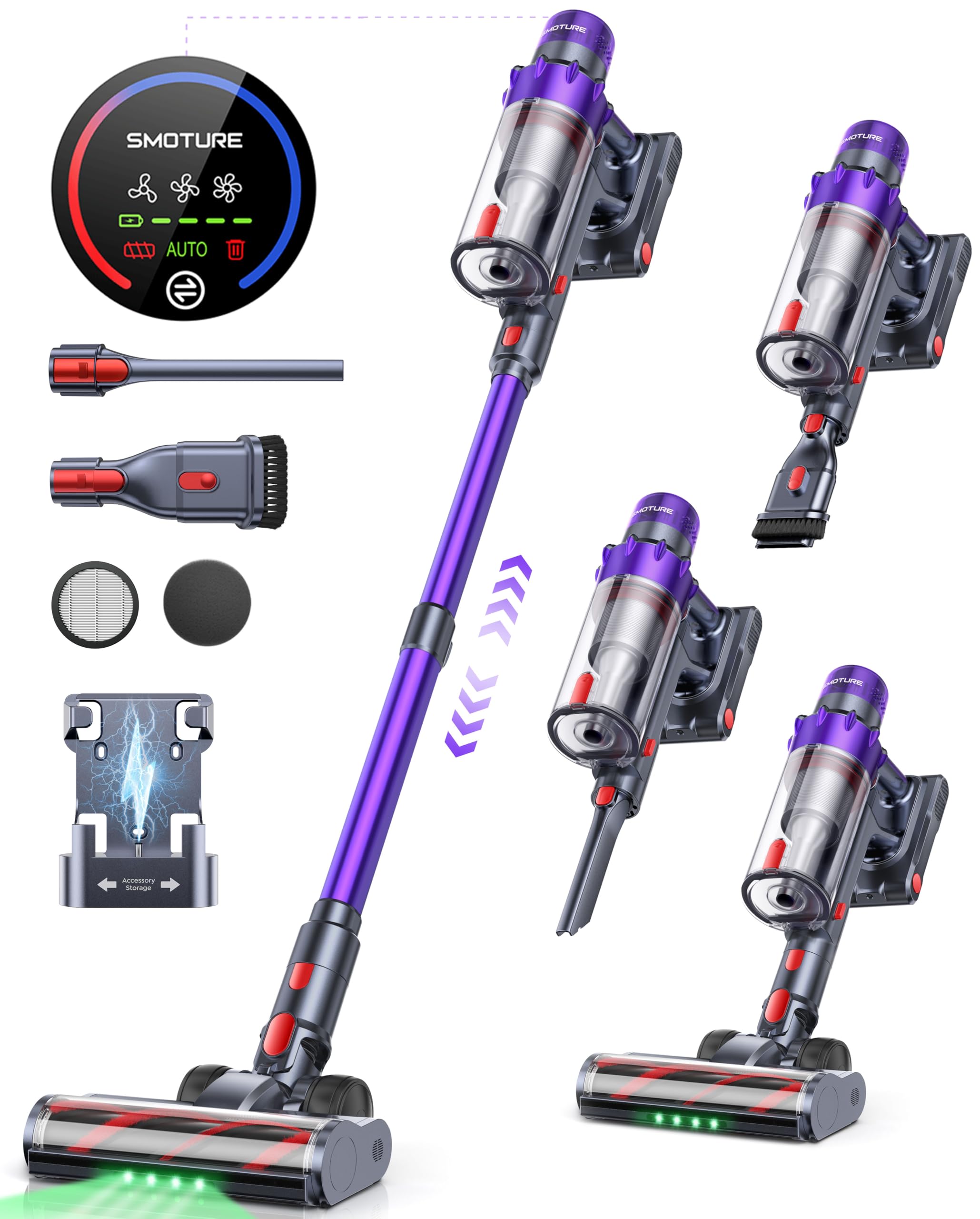 **Powerful Cordless Vacuum Cleaner - 550W 45KPA Suction, 60 Min Runtime, Self-Standing & Wall Mount Charging - Smart Auto Mode for Pet Hair, Carpet & Hard Floors - Ideal for Home Cleaning & Quick Pickups**