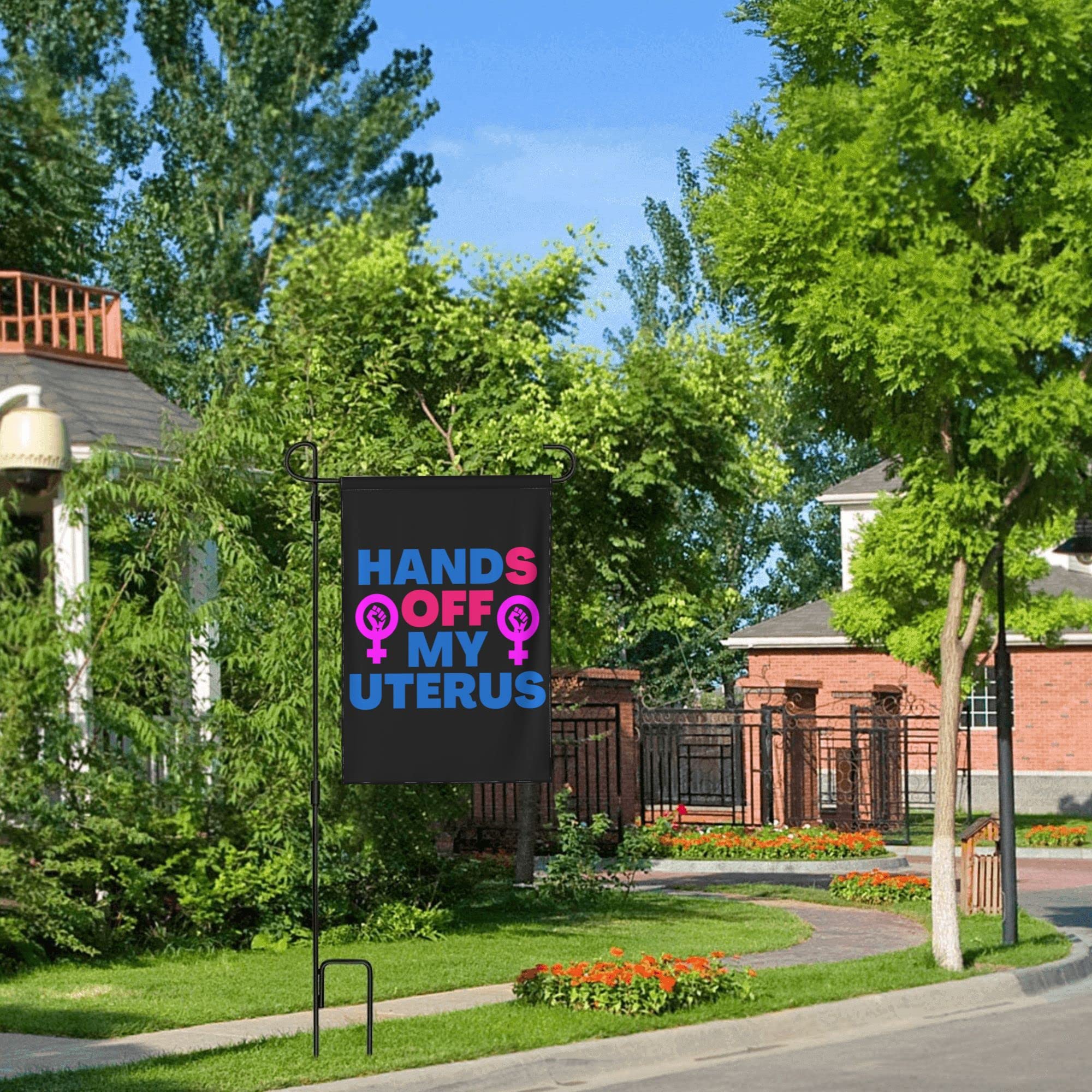 Pro Choice Women's Rights Garden Flag - 28x40 Inch Double Sided Outdoor Yard Sign - 'Hands Off My Body' Feminist Statement - Weatherproof Lawn Decoration for Political Activism & Home Protest Display