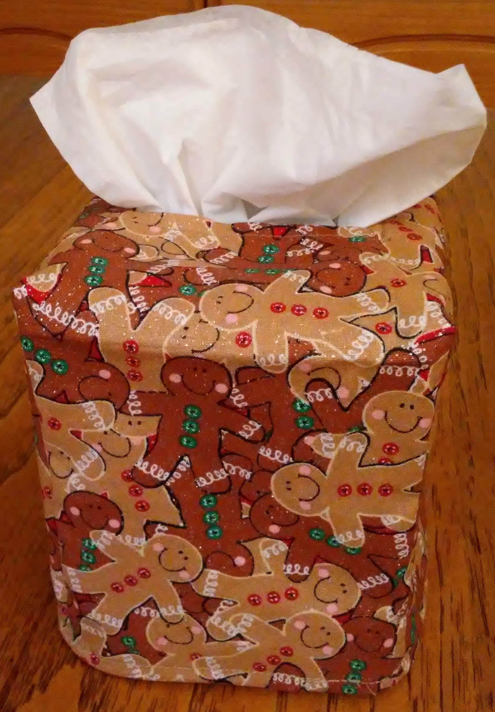 Handmade Glittering Gingerbread Cookies Fabric Tissue Box Cover - Square Decorative Tissue Holder for Home, Office, Kitchen & Bathroom - Perfect Holiday & Christmas Home Decor Gift