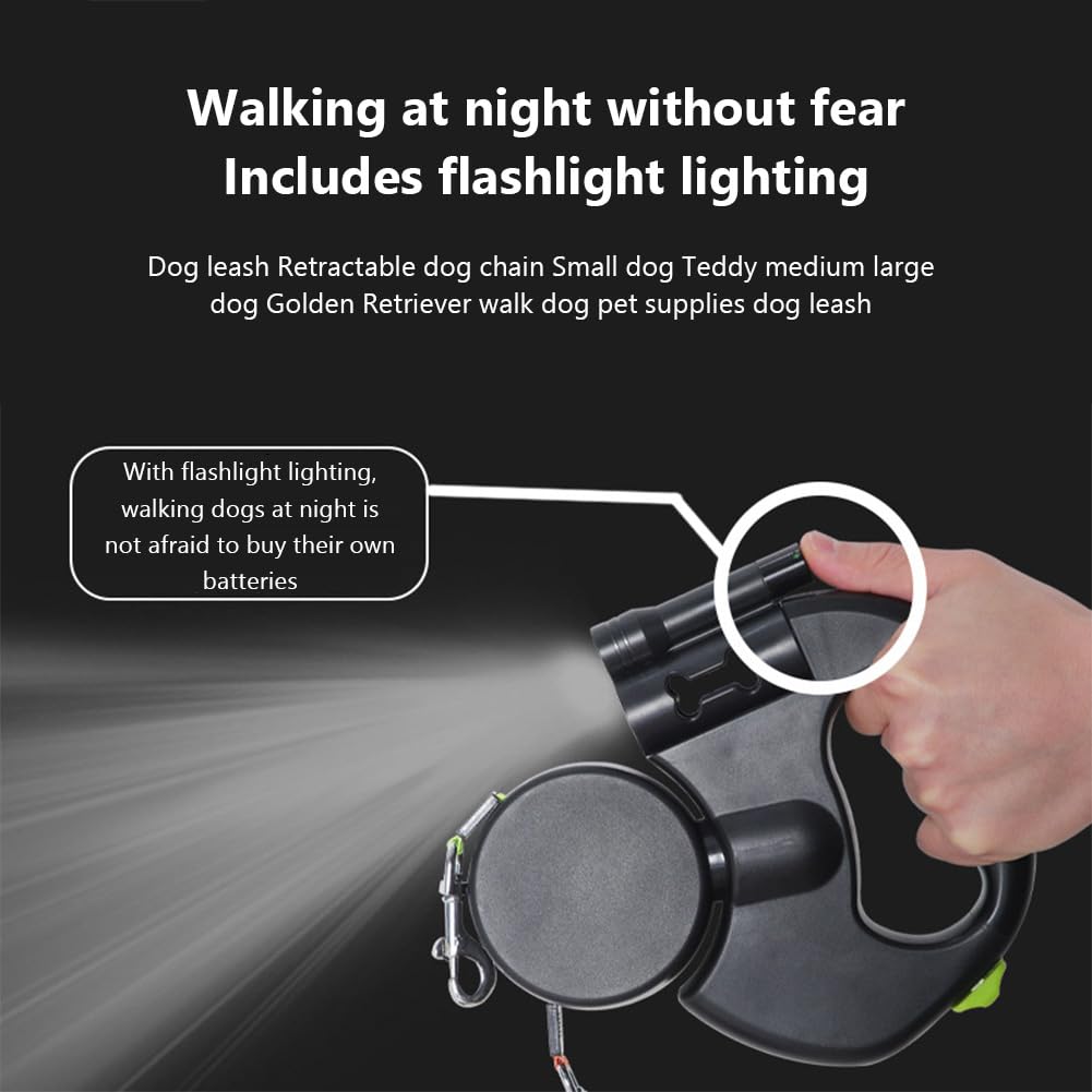 **Retractable Dog Leash for Small & Medium Dogs - Tangle-Free, Strong 3M Leash with Night Light & Flashlight - One-Handed Locking, Double Head Design - Perfect for Outdoor Walking, Jogging & Nighttime Safety**