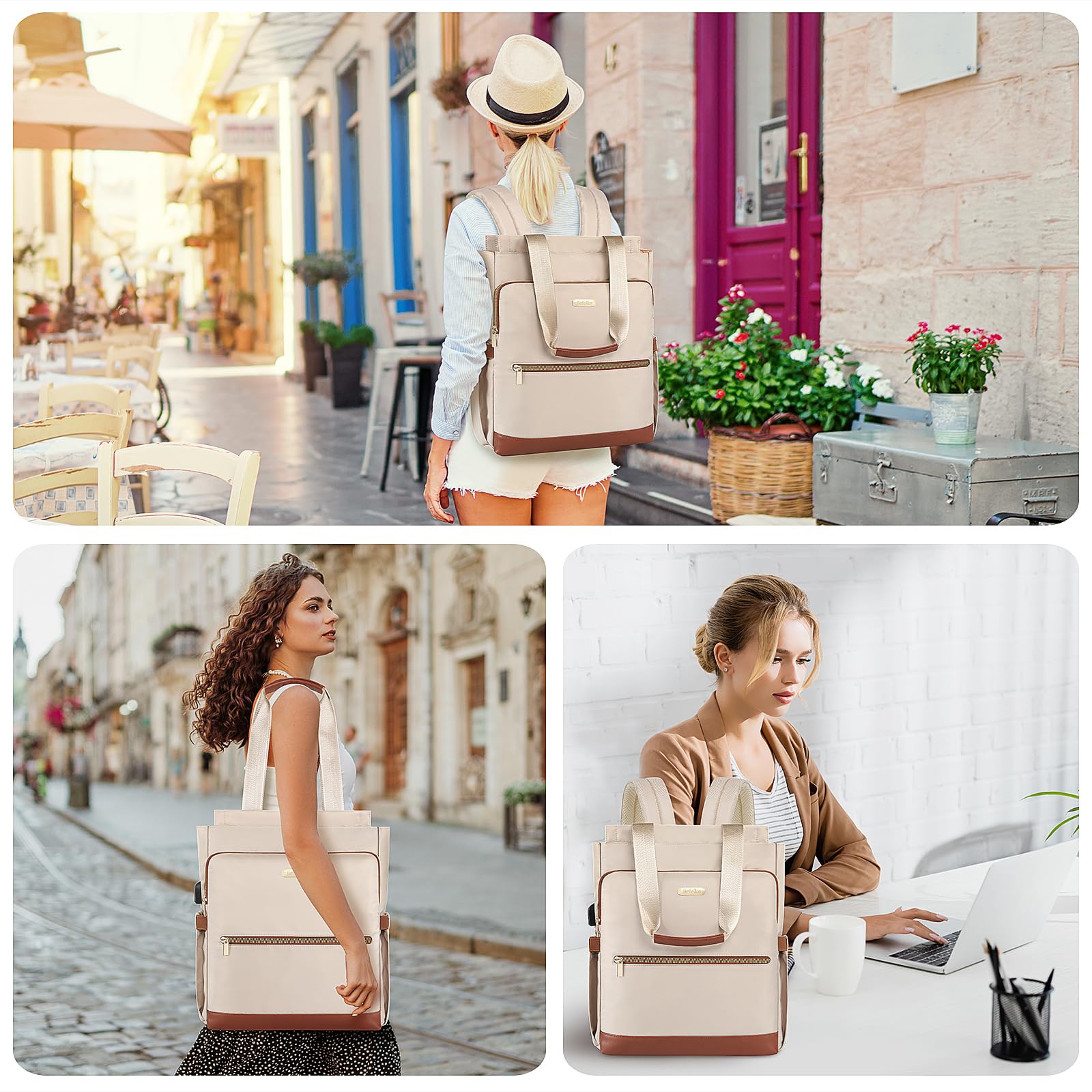 Stylish Women's 15.6 Inch Laptop Backpack with Hidden Straps & USB Port - Convertible Tote Bag for Work, College, Travel - Perfect for Teachers, Nurses & Daily Commute