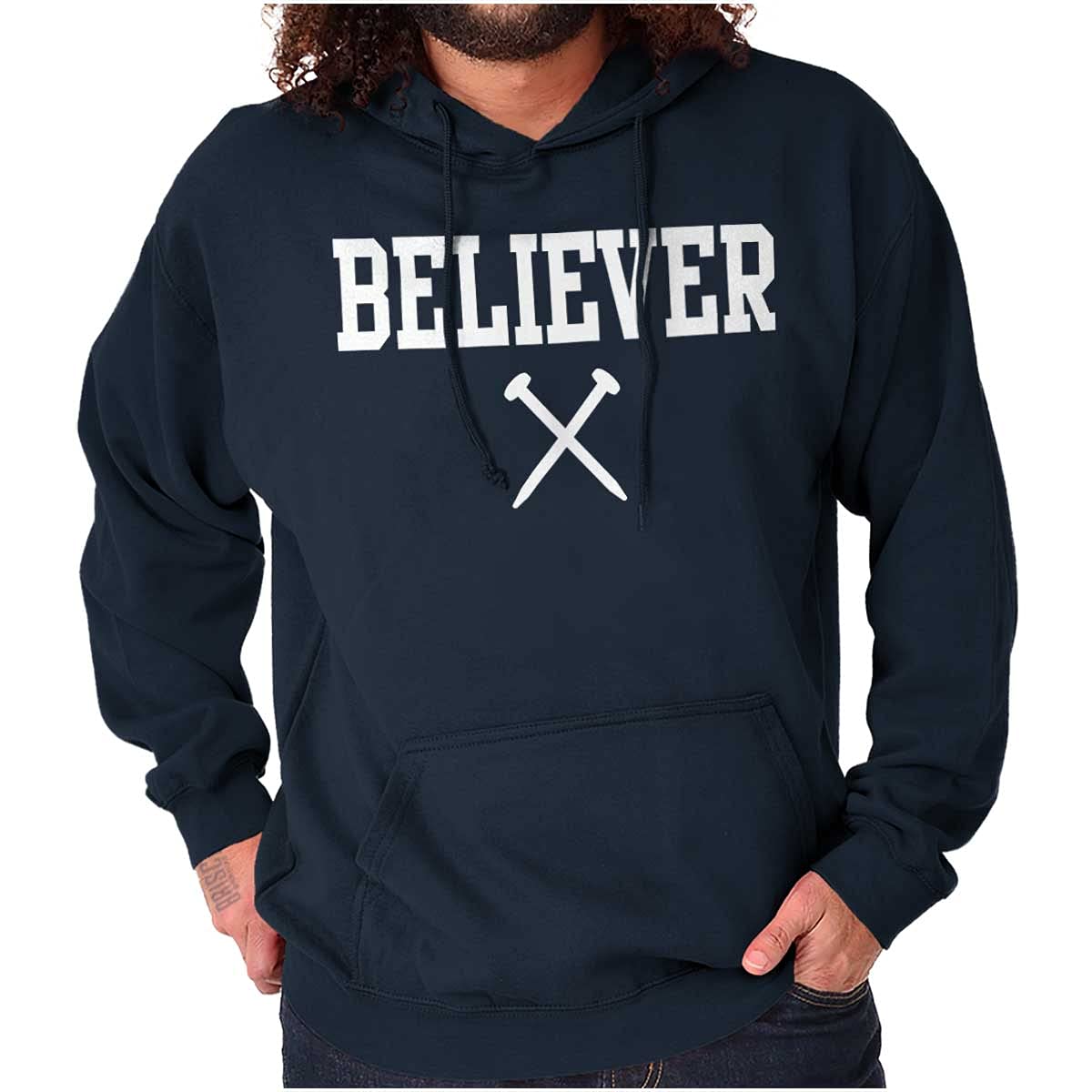 Classic Teaze Believer Nails Cross Christian Hoodie Sweatshirt for Women & Men - Religious Apparel for Church, Bible Study & Everyday Faith Wear