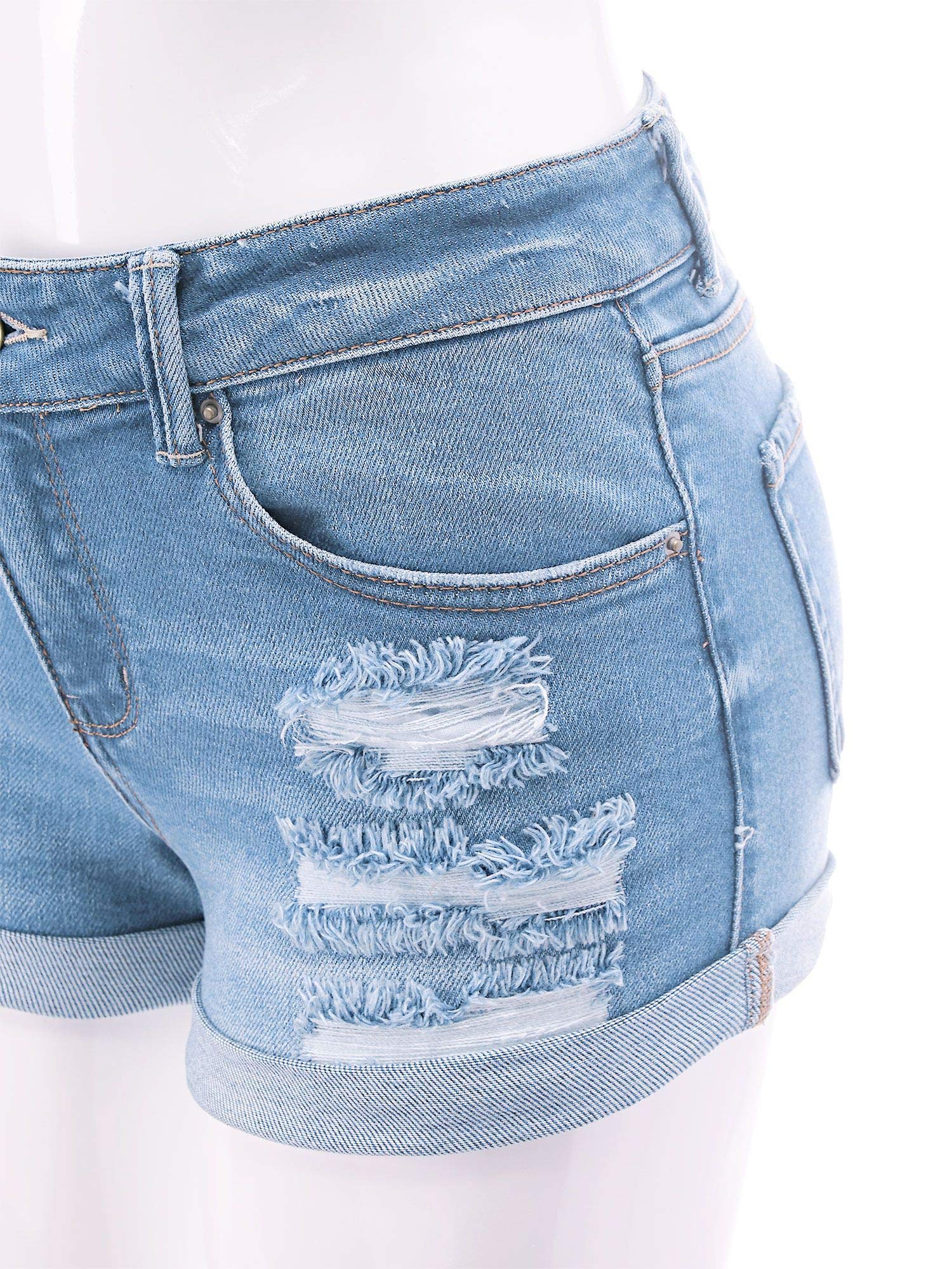 FashionMille Women's Casual Distressed Ripped Folded Hem Denim Shorts | High Waisted Stretch Denim Shorts for Women | Perfect for Summer Outfits, Beach Vacations & Casual Wear