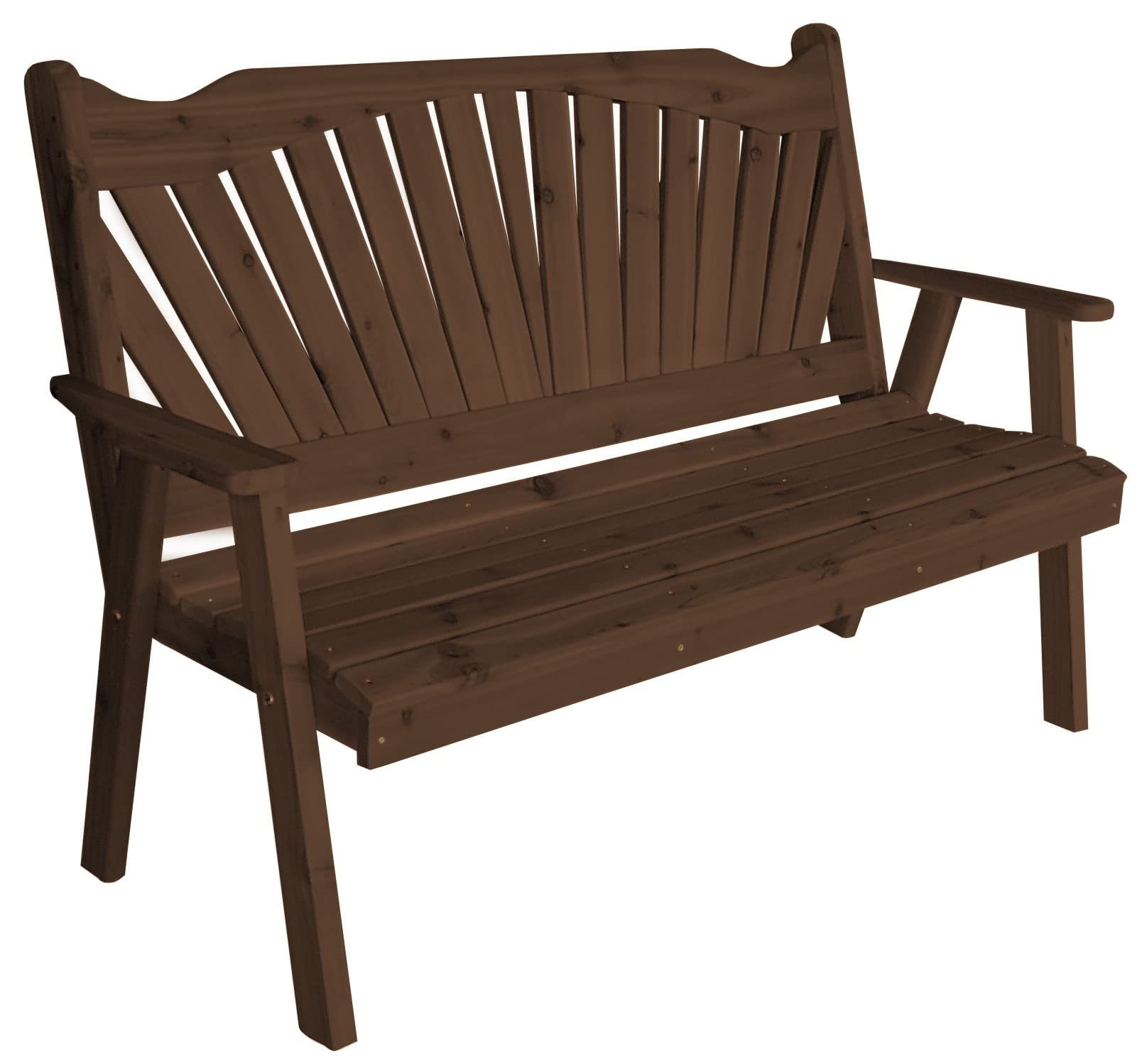 Cedar 4' Fanback Garden Bench by Furniture Barn USA - Weather-Resistant Mushroom Stain Finish | Perfect for Patio, Backyard & Outdoor Relaxation