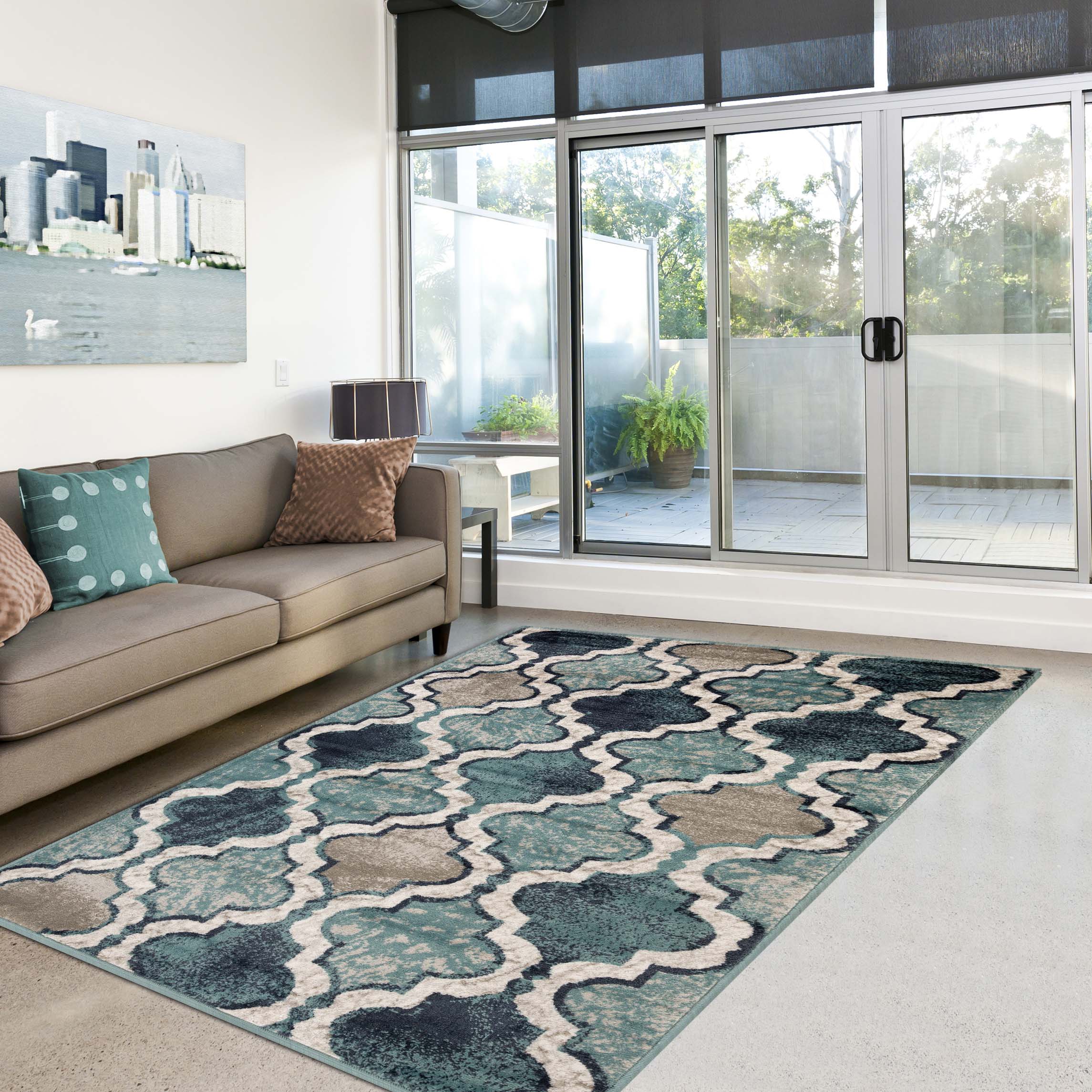 Viking Geometric Trellis Indoor Area Rug & Runner - Non-Slip Boho Chic Carpet for Living Room, Bedroom, Hallway - Perfect for Nordic Home Decor & Cozy Spaces