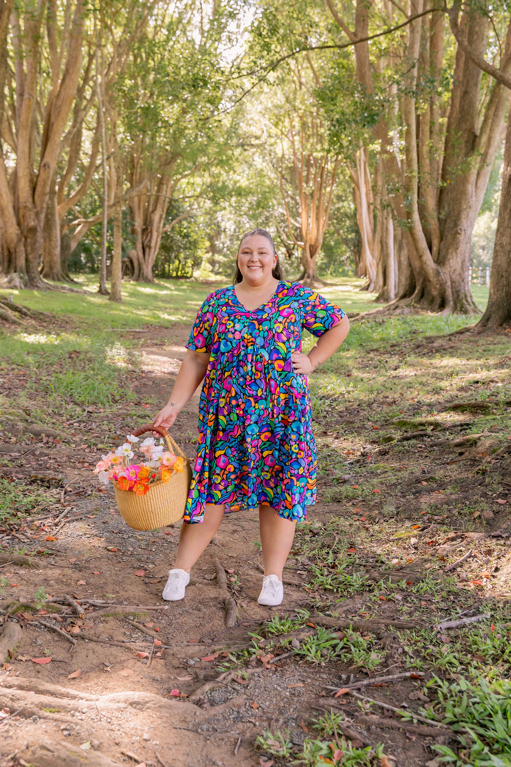 Kasey Rainbow Africa Print Peak Midi Dress - Floral Summer Dress for Women, Perfect for Beach Vacations & Casual Outings