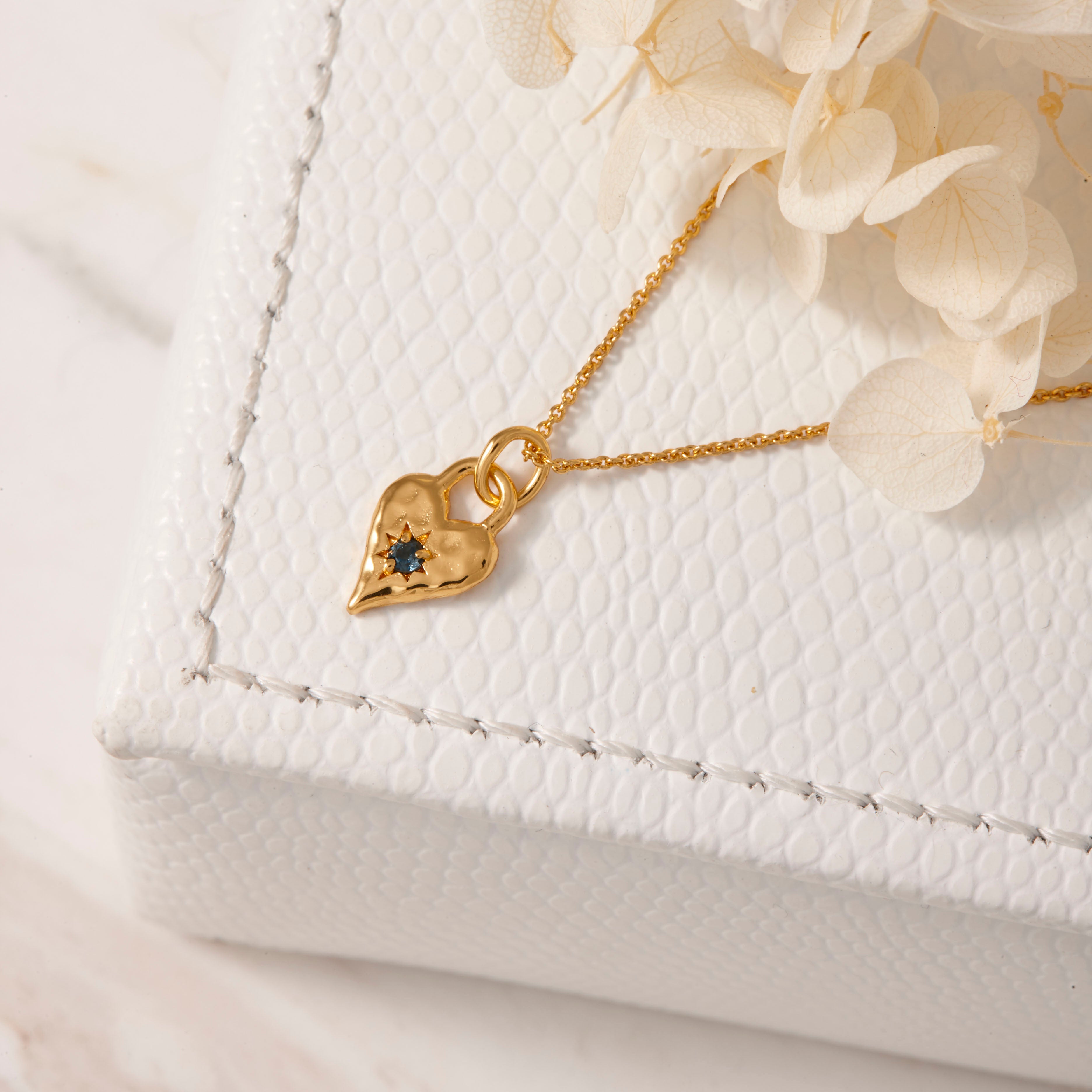 Blue Topaz Heart Necklace in Gold - Elegant Jewelry Gift for Women, Perfect for Valentine's Day, Anniversary & Special Occasions