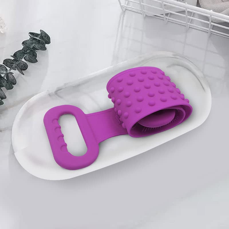 Purple Silicone Body Scrubber & Bath Brush - Exfoliating Dead Skin Remover with Handle & Storage Box - Perfect for Shower, Spa & Relaxation at Home