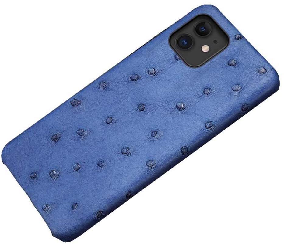 Premium Ostrich Leather Business Phone Case for Apple iPhone 12 (6.1 Inch) - Shockproof Protective Cover with Breathable Design (Blue) | Luxury Office & Executive Style for Professionals