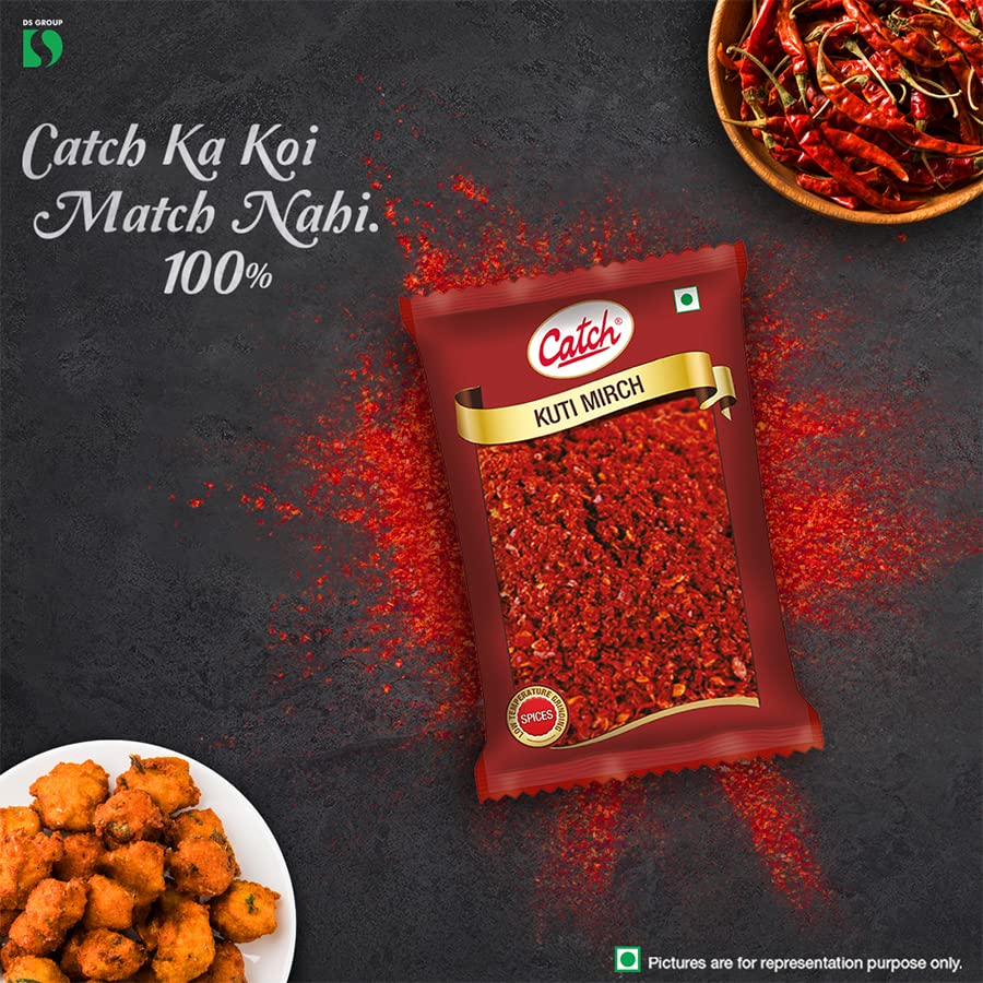 Premium Catch Kuti Mirch Powder 100g - Authentic Indian Chili Spice for Cooking, Curry & BBQ - Hot & Flavorful Seasoning for Meat, Vegetables & Rice Dishes