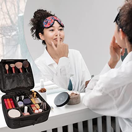 NH Fashion Hub Travel Makeup Case Organizer - Portable Storage for Cosmetics & Brushes (Black) - Perfect for Artists & Travel