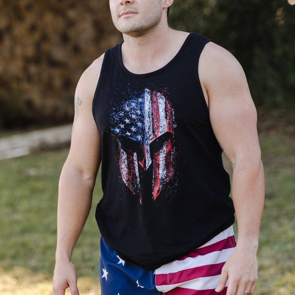 Men's American Spartan Tank Top - Black | Comfortable Workout & Gym Shirt for Men | Perfect for Fitness, Running & Casual Wear