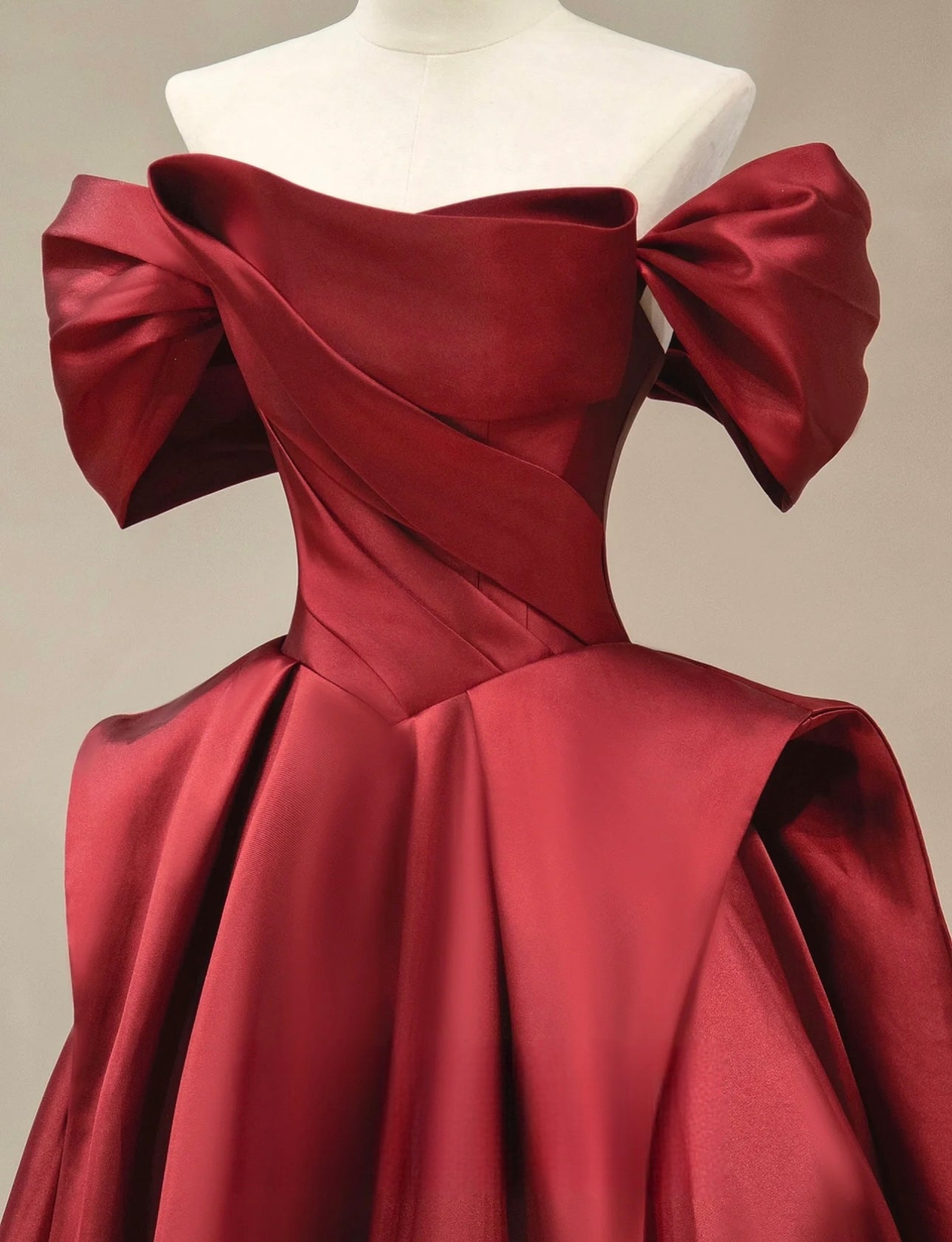 Elegant A-Line Off Shoulder Satin Burgundy Long Prom Dress - Formal Evening Gown for Homecoming, Wedding, Ball & Special Occasions