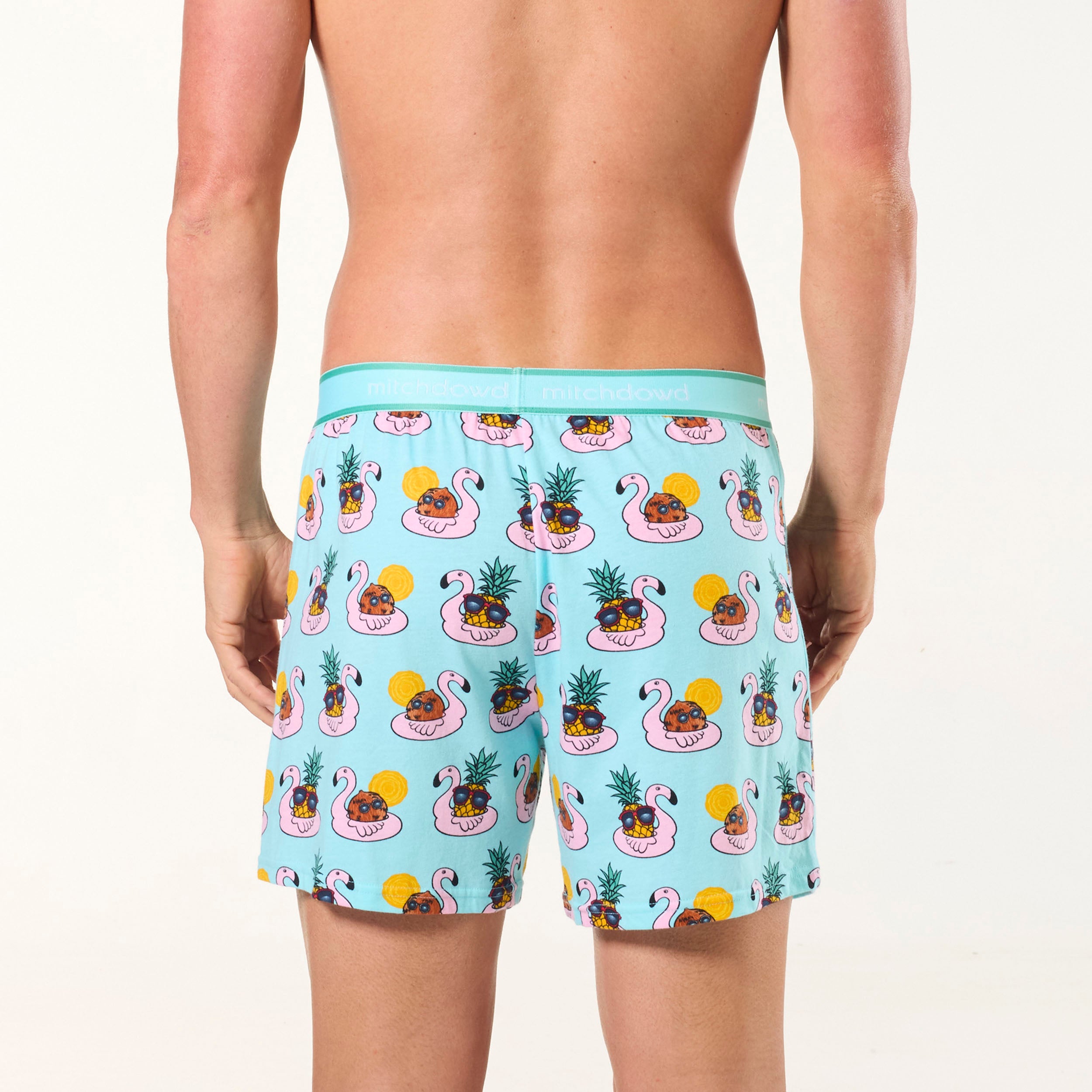 Men's Flamingo Colada Cotton Loose Fit Knit Boxer Shorts - Breathable & Comfortable Underwear for Sleep, Lounge & Vacation - Blue