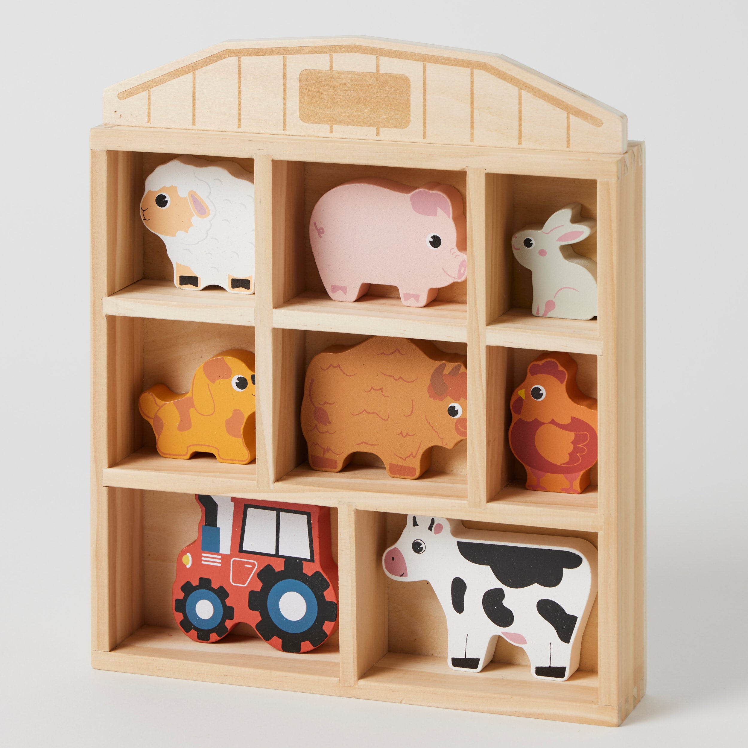 Farm Fun Animals Wooden Playset & Display Shelf - Montessori Learning Toys for Toddlers, Kids Room Decor & Educational Gift for Preschoolers - Perfect for Playtime, Nursery Decor & Birthday Presents