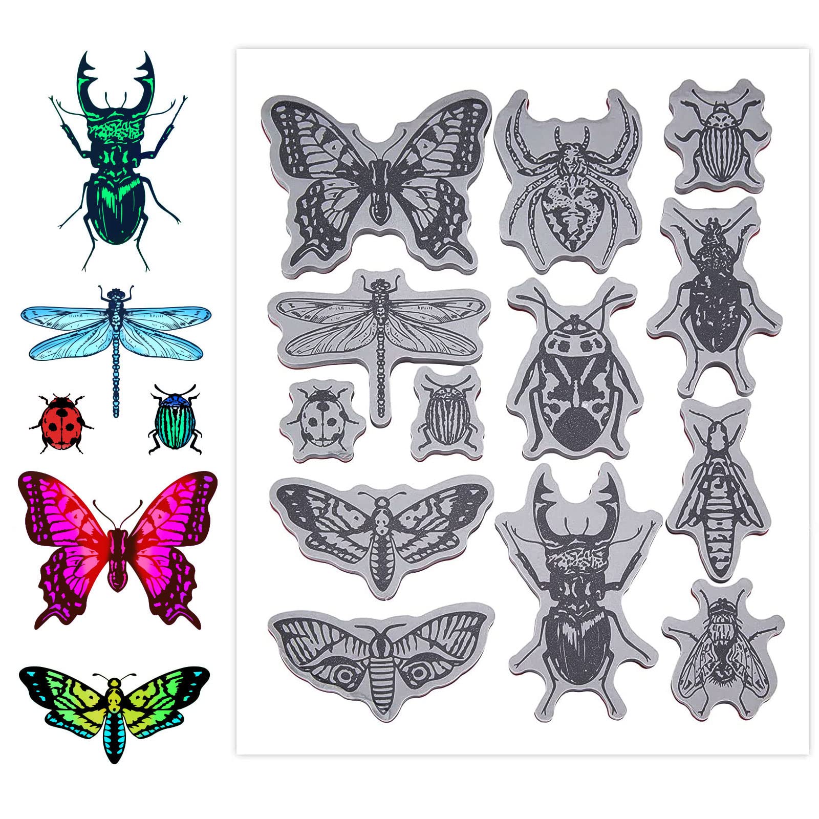 GLOBLELAND Insect Rubber Stamps Set - Butterfly, Dragonfly, Beetle & Ladybug Stamps for DIY Scrapbooking, Card Making, Photo Album Decoration - Perfect for Birthday Cards, Journals, and Paper Crafts