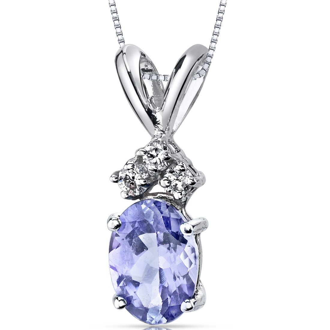 14K White Gold Tanzanite and Diamond Pendant Necklace - 0.75 Carat Oval AAA Tanzanite with Solitaire Diamond - Elegant Jewelry Gift for Women - Perfect for Birthday, Anniversary, Wedding & Special Occasions