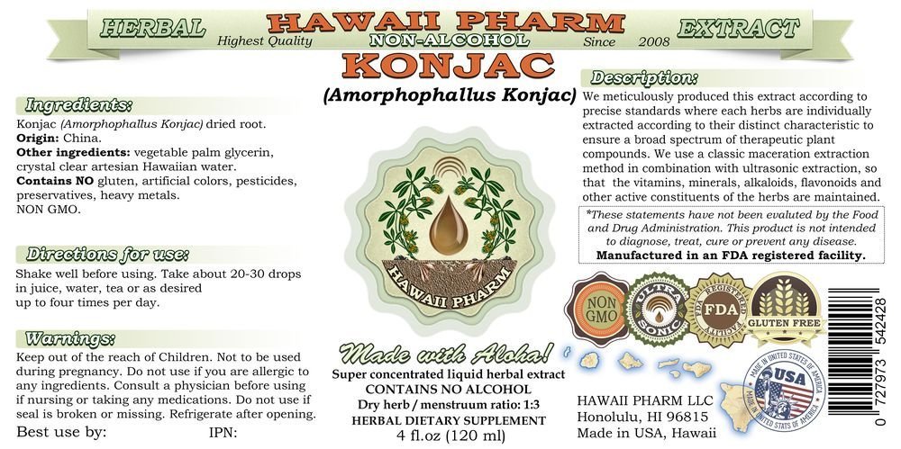 Organic Konjac Root Liquid Extract - Alcohol-Free, Natural Herbal Supplement (4x4 oz) | Hawaii Pharm | Supports Digestion & Weight Management | Perfect for Vegan, Keto & Wellness Routines
