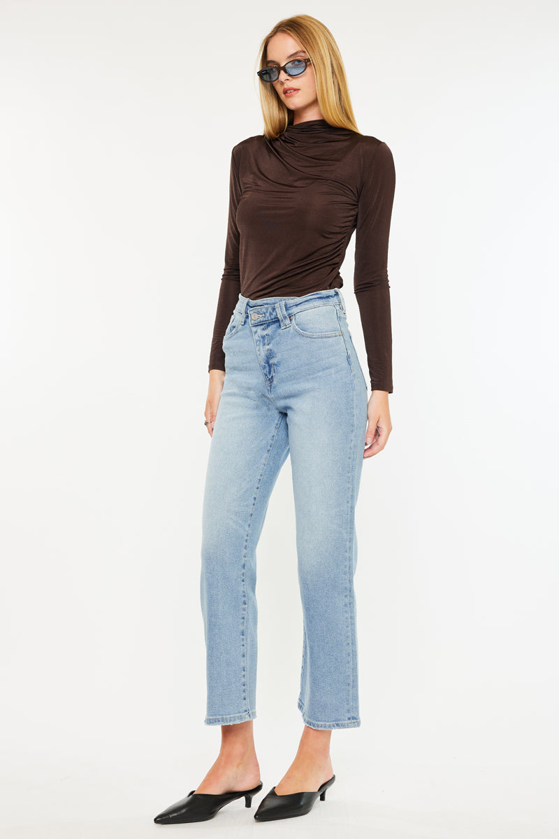 Bethany High Rise 90's Criss Cross Straight Leg Jeans for Women | Vintage Denim Pants | Perfect for Casual Wear, Street Style & Retro Outfits
