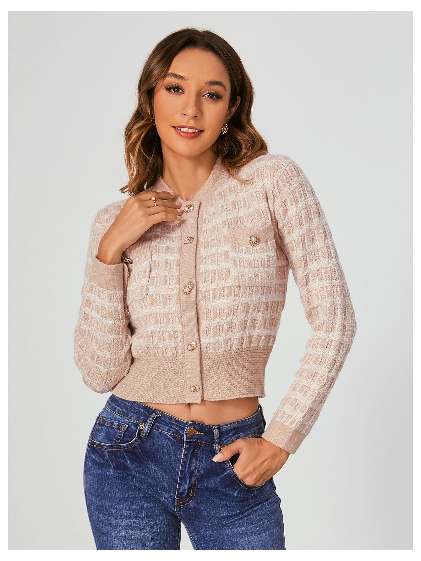 Stylish Women's Cropped Cardigan with Pearl Buttons | Open Front Knit Sweater | Lightweight Outerwear for Spring & Fall | Perfect for Office, Date Night & Casual Outings
