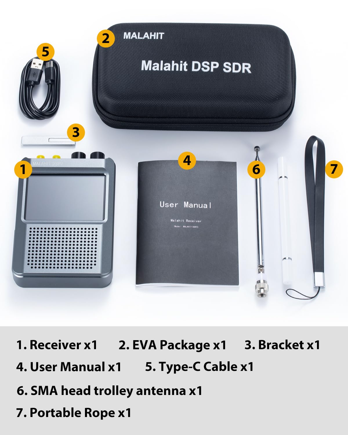 Malachite DSP2 SDR Radio Receiver - Latest Version 2.4, Full Band Coverage 10 kHz-2 GHz (AM/SSB/DSB/CW/NFM/WFM), Built-in 5000mAh Battery & Amplifier - Ideal for Ham Radio, Shortwave Listening, and Emergency Communication