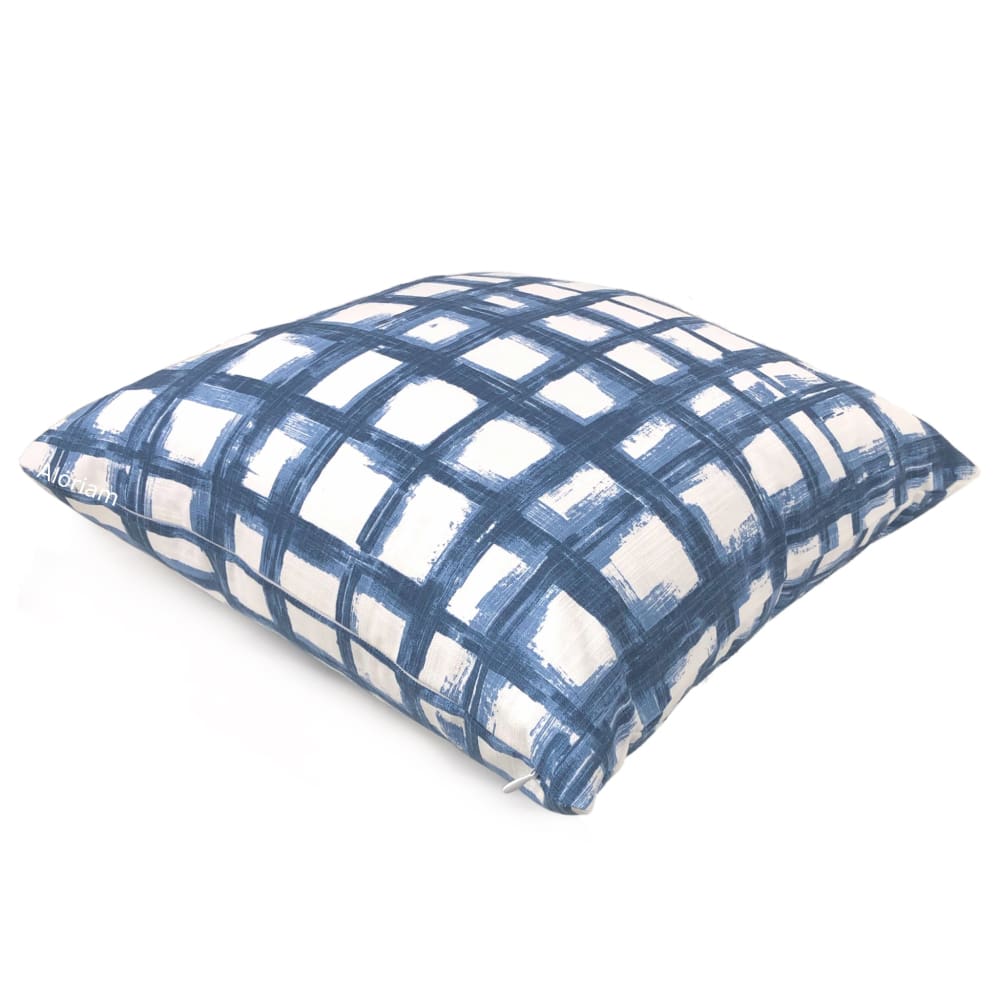 Murphy Blue White Brushstroke Checkered Pillow Cover - Stylish Decorative Throw Pillow for Sofa, Bed & Living Room