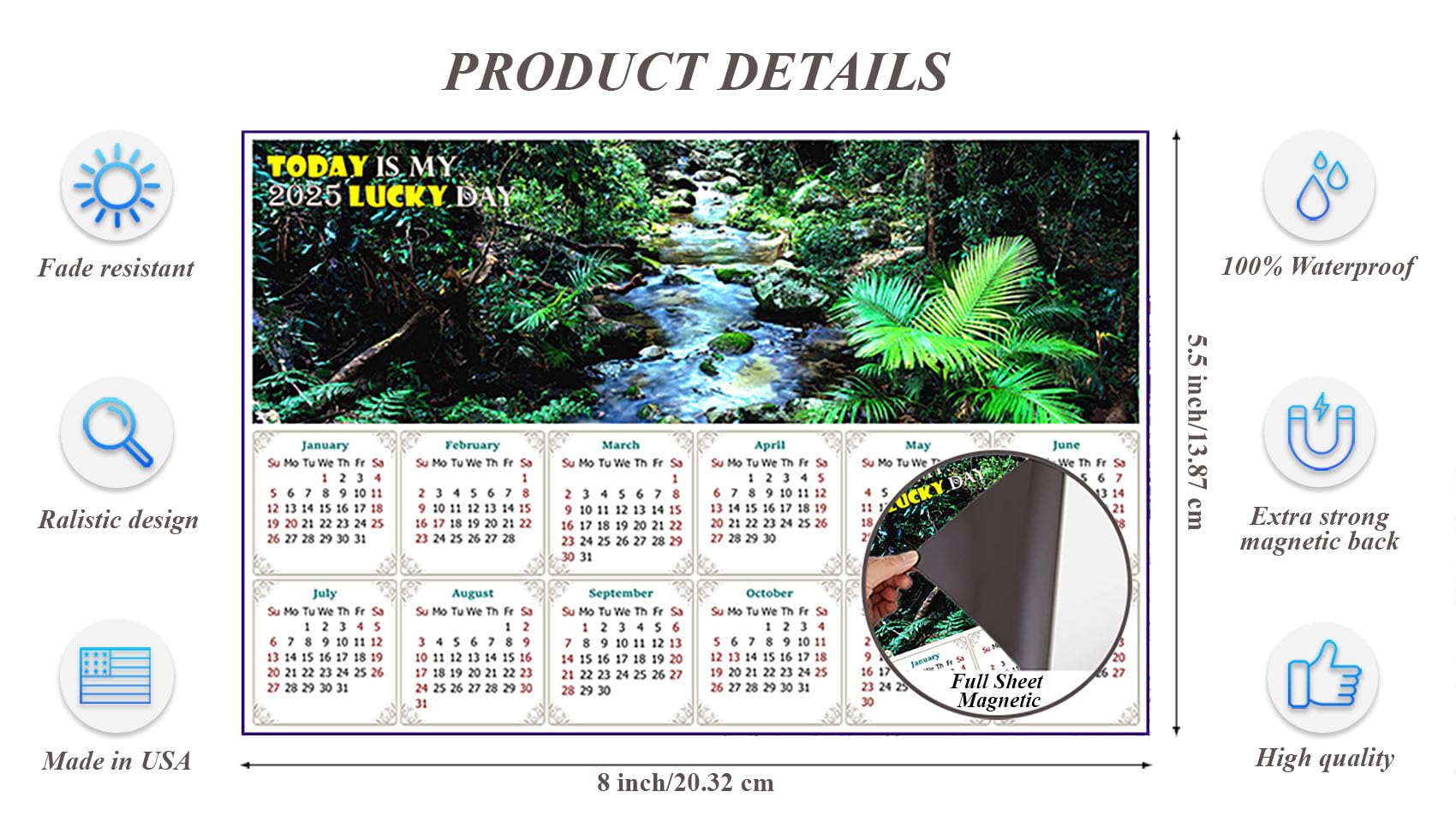 2025 Magnetic Calendar - Fade, Tear & Water Resistant Wall Calendar with Strong Magnets - Perfect for Home, Office & Fridge Organization - Daintree National Park Design - 