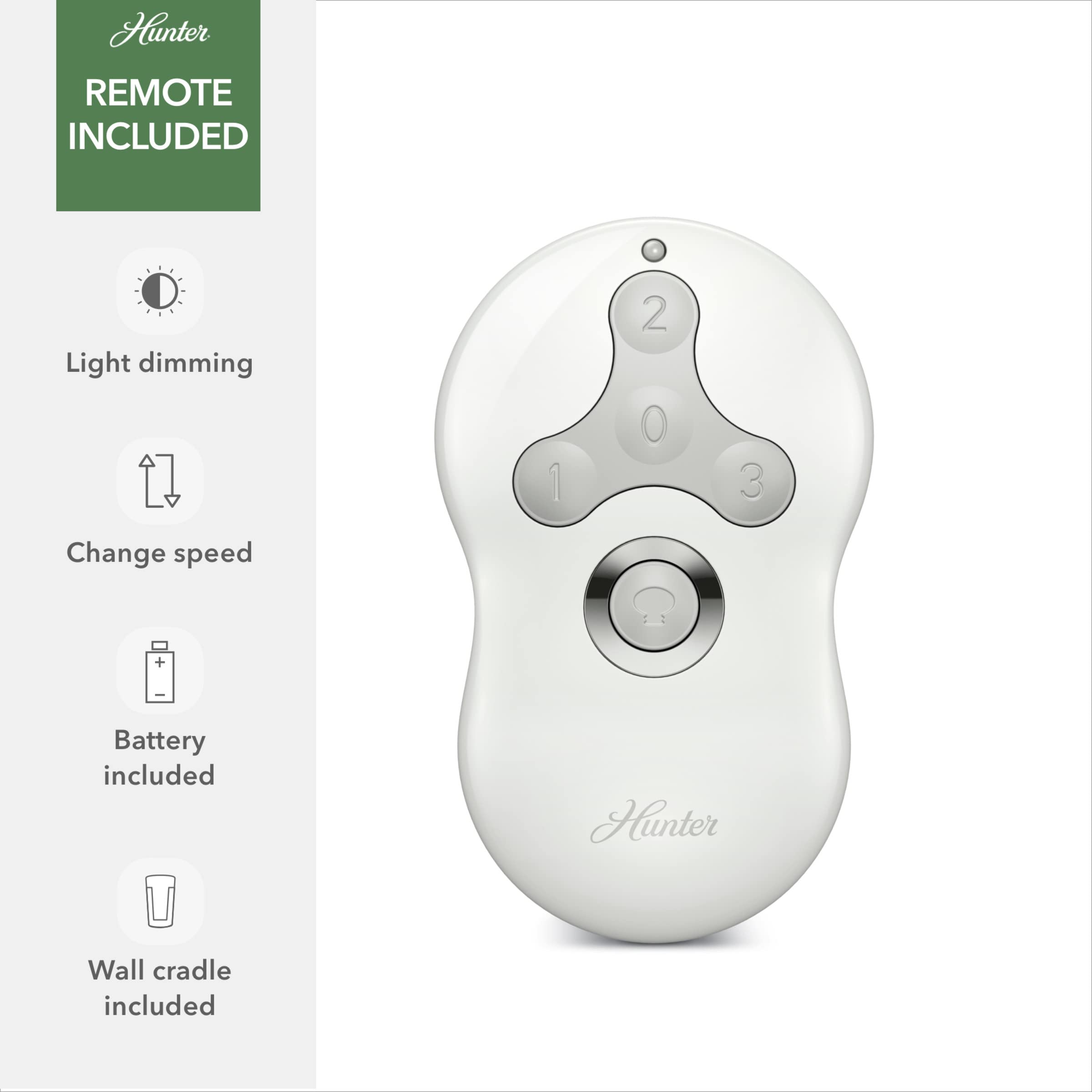 Hunter Sonic Indoor Ceiling Fan with LED Light and Remote Control - Quiet DC Motor, 3 Speeds, Reversible - Perfect for Bedroom, Living Room, and Home Office