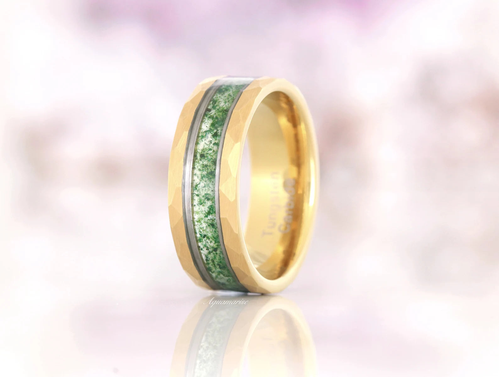 Skye Kite™ Green Moss Agate Couples Ring - Matching Promise Rings for Him & Her - Perfect for Anniversaries, Engagements & Romantic Gifts