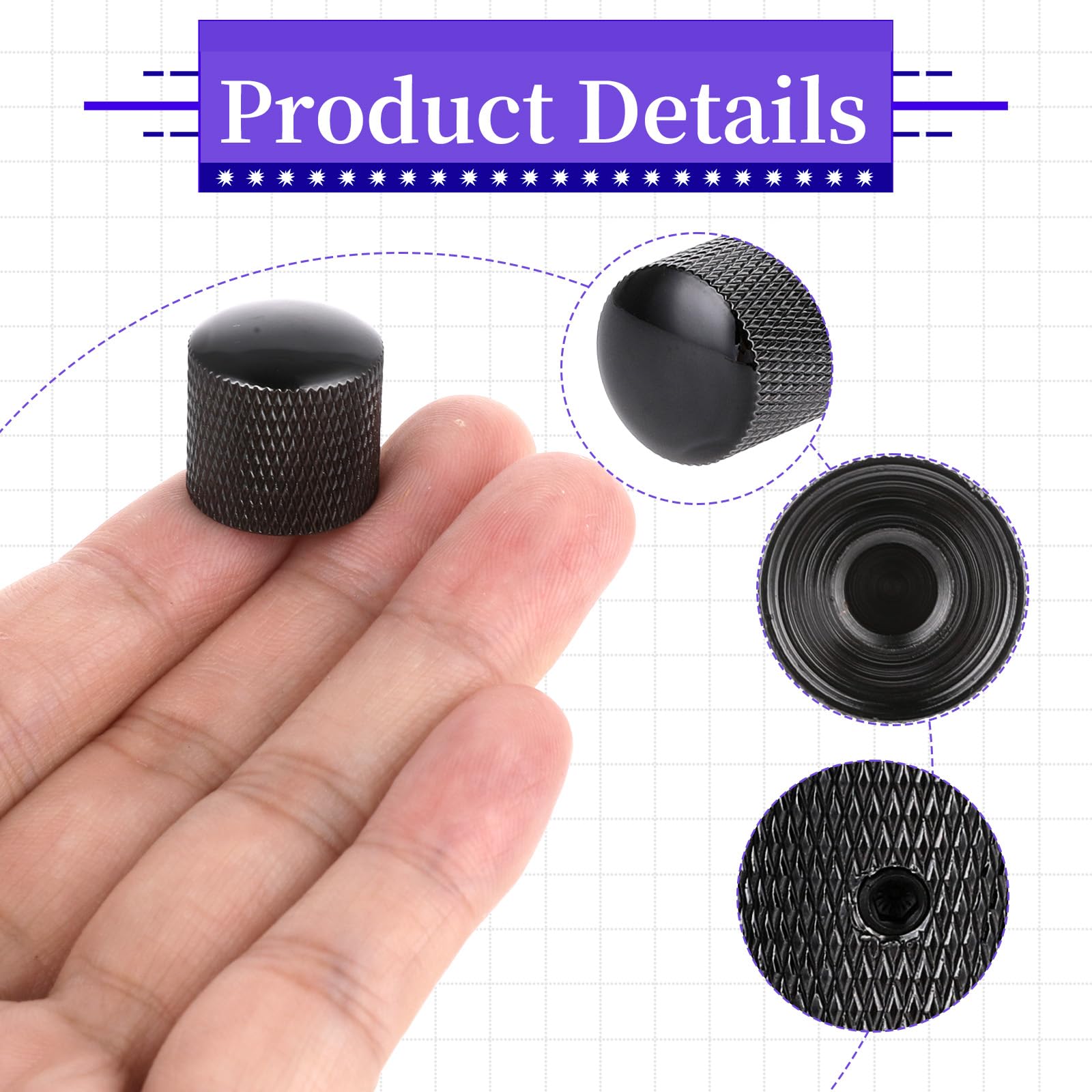 4 PCS Metal Black Guitar Volume Control Knobs for Bass & Electric Guitar - Dome Style with Allen Key Screws - Perfect Replacement Parts for Tone & Volume Adjustment - Ideal for DIY Guitar Repair & Customization