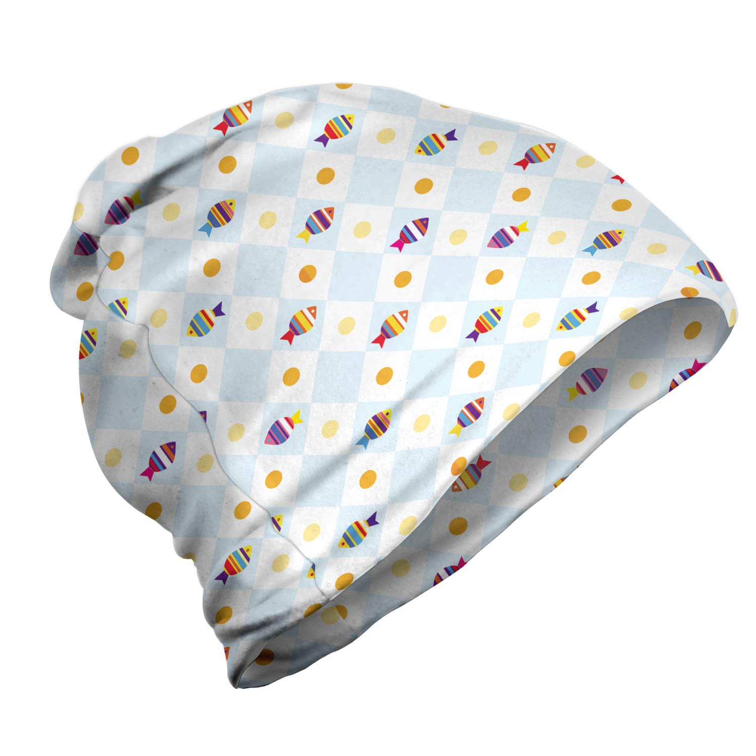 Ambesonne Unisex Beanie - Fish Cartoon with Spots Design, Warm Winter Hat for Men & Women, Perfect for Hiking, Skiing, Outdoor Activities & Casual Wear