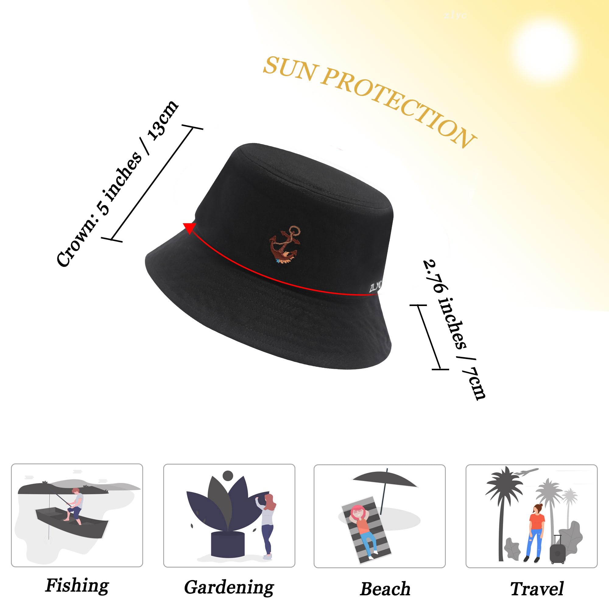 ZLYC Unisex Embroidered Bucket Hat - Summer Fashion Fisherman Cap for Men & Women - Perfect for Beach, Outdoor Activities & Street Style