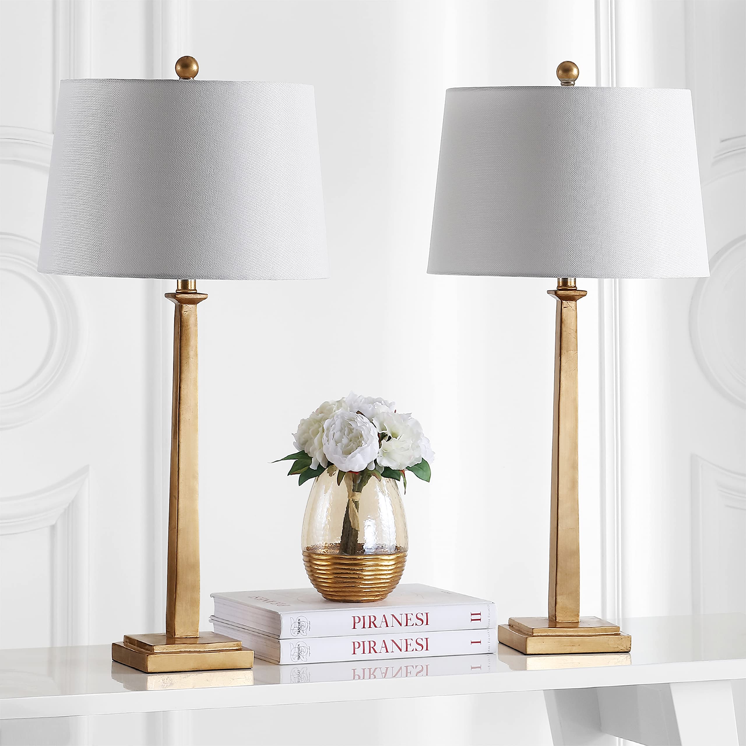 SAFAVIEH Andino Gold 32-inch Table Lamp Set of 2 with LED Bulbs - Modern Bedroom, Living Room & Home Office Lighting for Nightstands and Desks