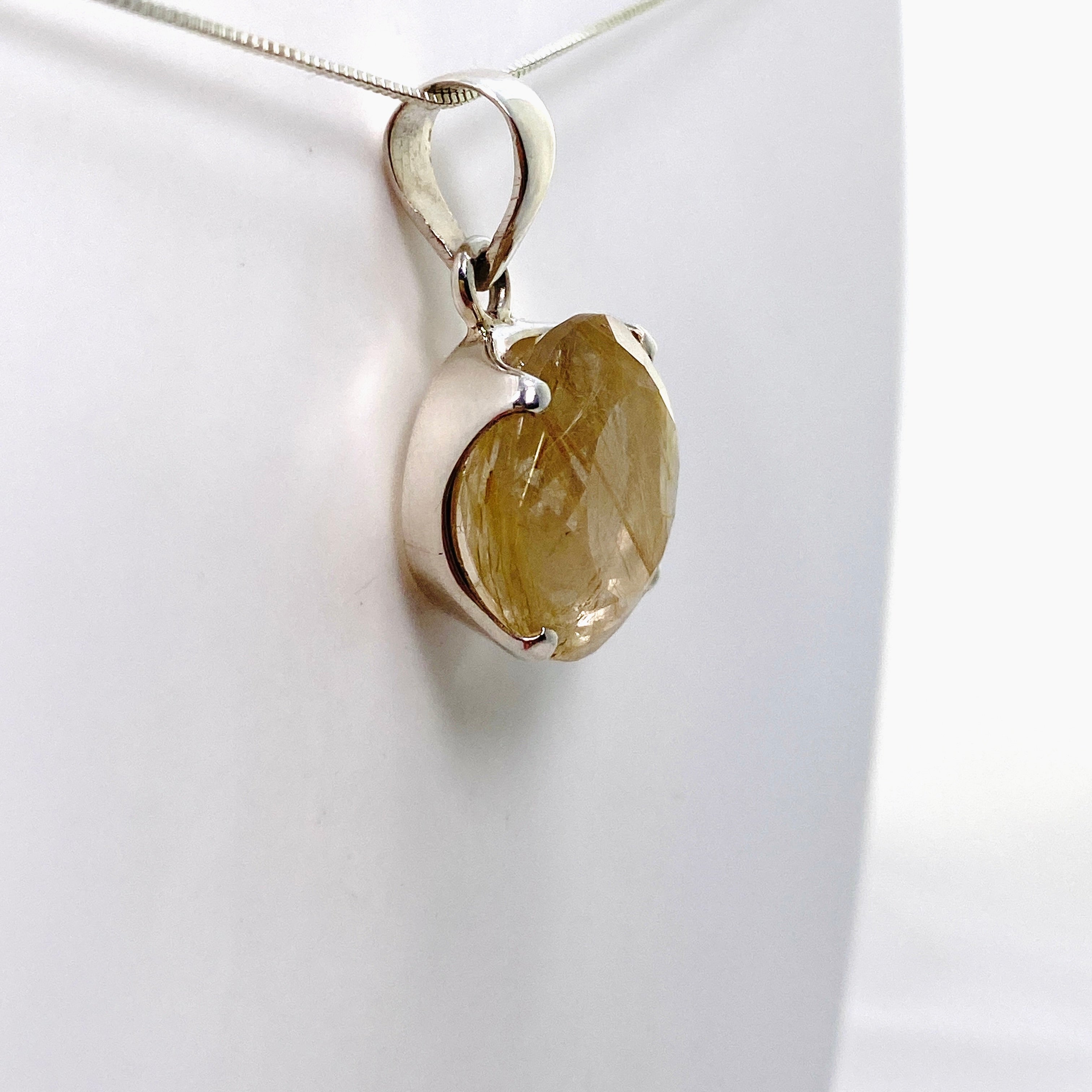 Natural Rutilated Quartz Round Faceted Pendant Necklace PPGJ840 - Elegant Jewelry for Women, Perfect for Everyday Wear & Special Occasions