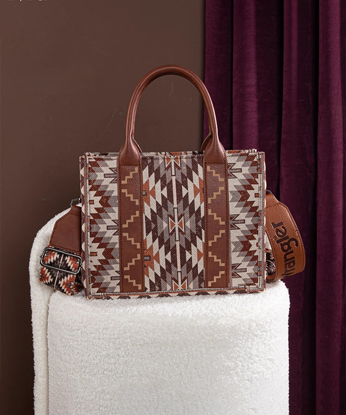 Wrangler Aztec Print Canvas Tote Bag for Women - Stylish & Durable Handbag for Shopping, Beach, Work & Travel Accessories