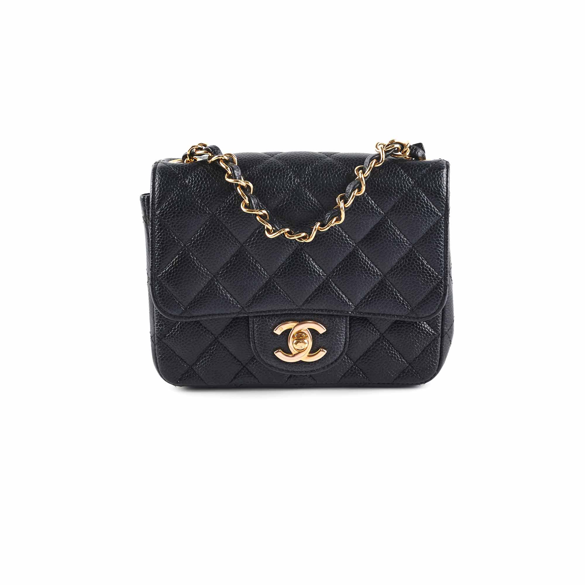 Chanel Caviar Mini Square Flap Bag 24k Gold Hardware Black - Luxury Crossbody Bag for Women, Perfect for Evening Events & Parties