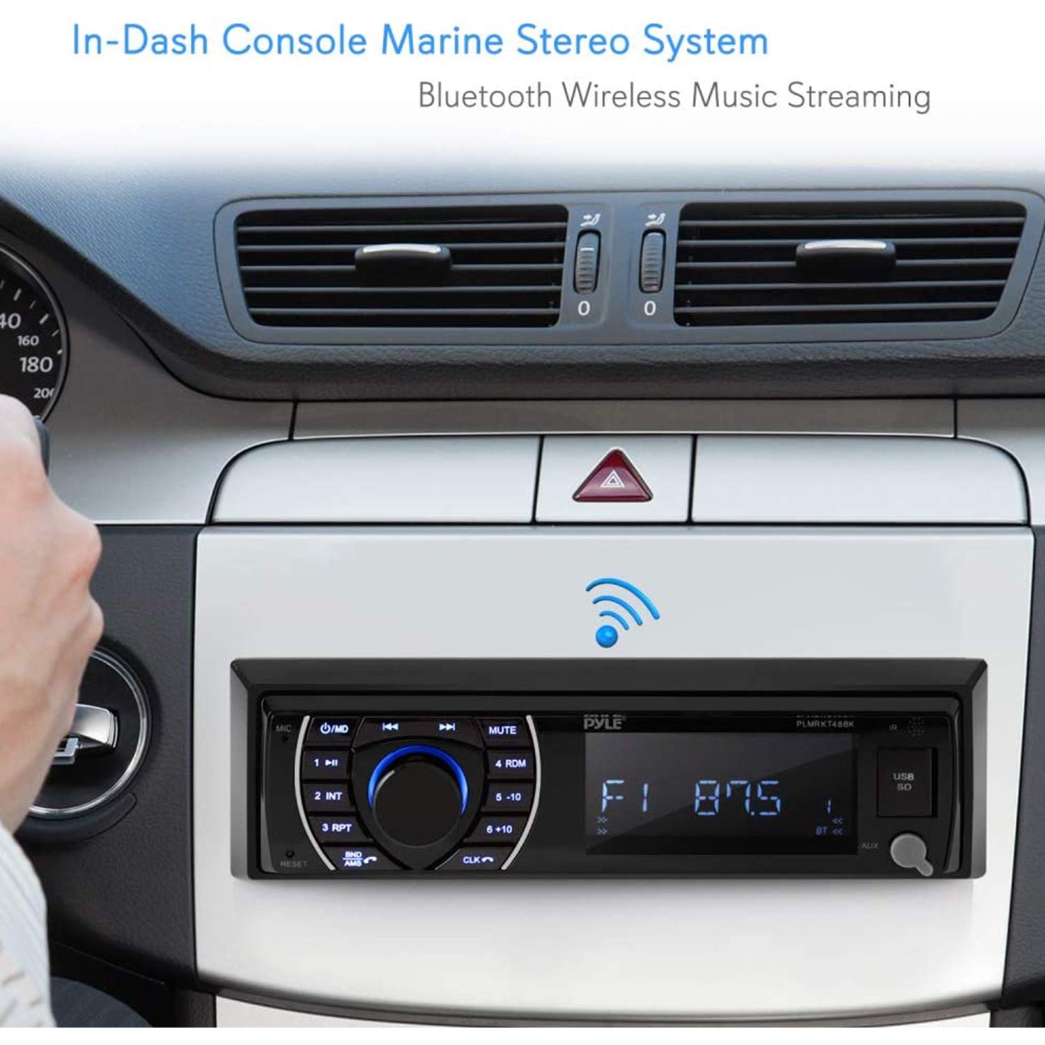 Pyle 6.5 Inch Waterproof Bluetooth Marine Stereo System with Speakers - Wireless Streaming, USB Port, AM/FM Radio, Hands-Free Calling & Remote Control (2 Pack, Black) - Perfect for Boats, Yachts & Outdoor Marine Entertainment