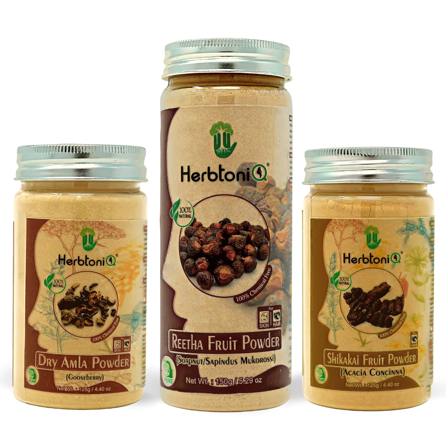 HerbtoniQ 100% Natural Dry Amla Powder, Reetha Powder & Shikakai Powder - Ayurvedic Hair Care Trio for Stronger, Healthier Hair (400g) | Promotes Hair Growth, Reduces Hair Fall & Adds Shine - Perfect for DIY Hair Masks & Natural Hair Treatments