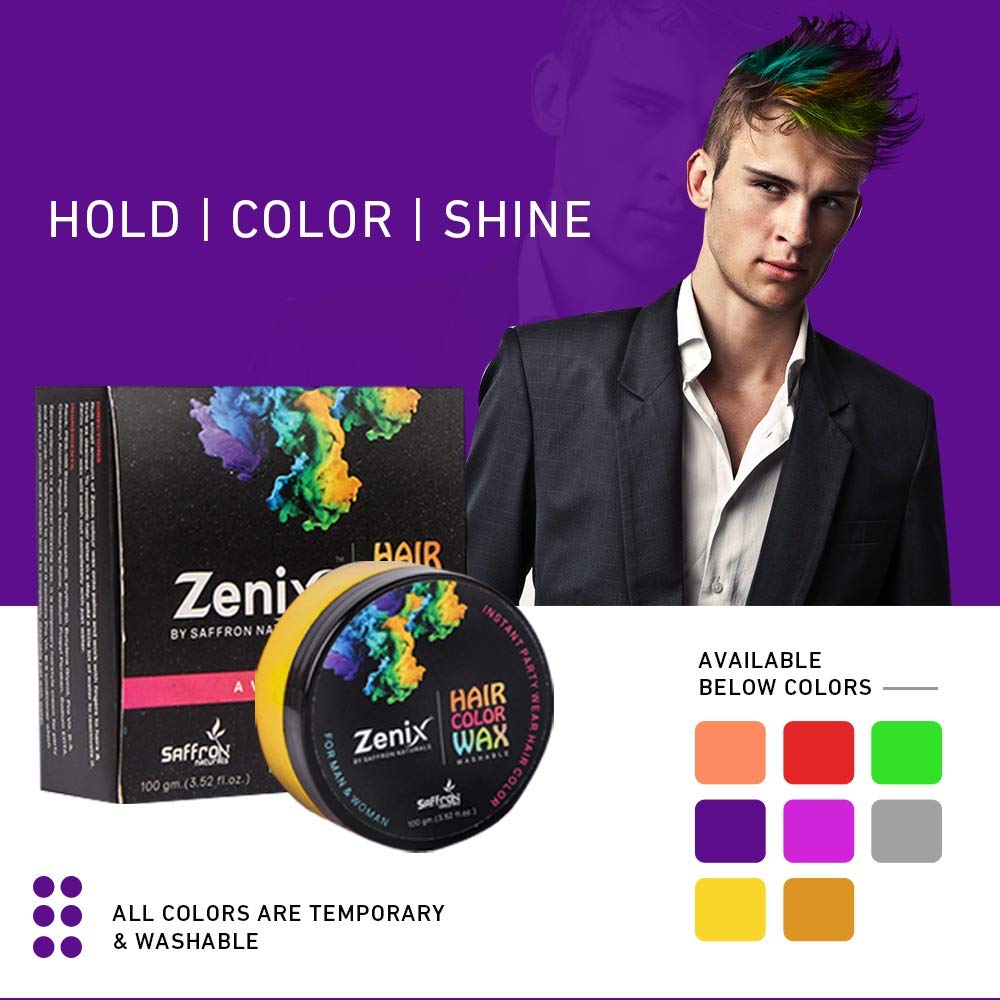 Zenix Temporary Hair Color Wax - Washable Instant Hair Dye for Men & Women - 100gm Yellow Hair Styling Wax - Perfect for Parties, Halloween, Cosplay & Bold Fashion Looks