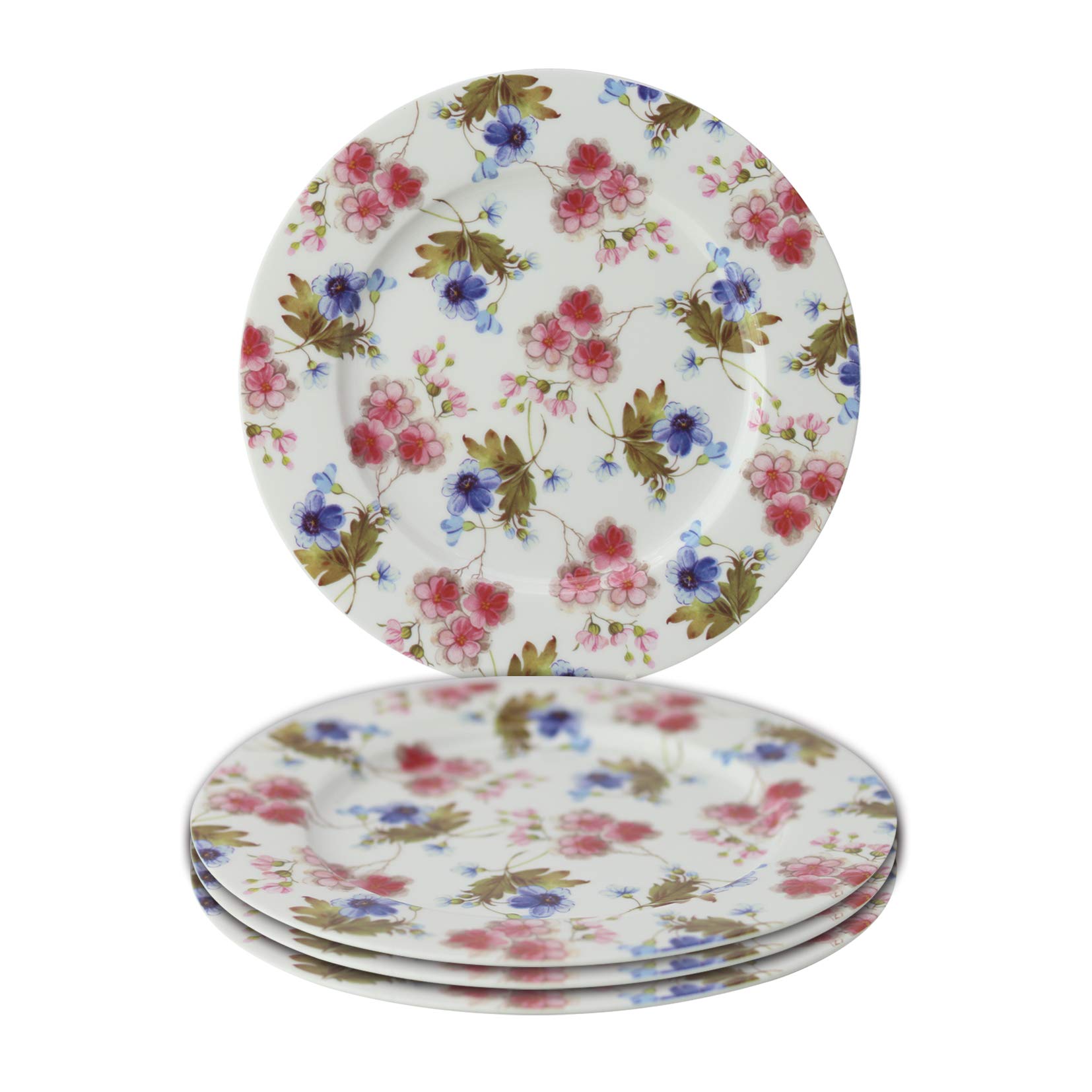 Gracie China by Coastline Imports 7.5-Inch Porcelain Salad Plates Set of 4 - Blue Pink Vine Floral Design, Pink Blue Green - Perfect for Dinner Parties, Wedding Registry & Home Decor