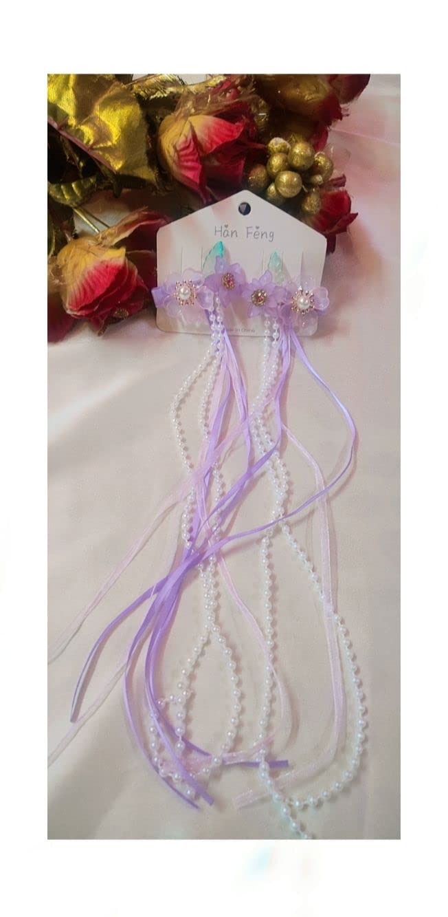 Krishna Universe Pari Glitter Pearl & Ribbon Hair Clips for Girls – Stylish Boutique Hair Accessories for Parties, Weddings & Everyday Wear