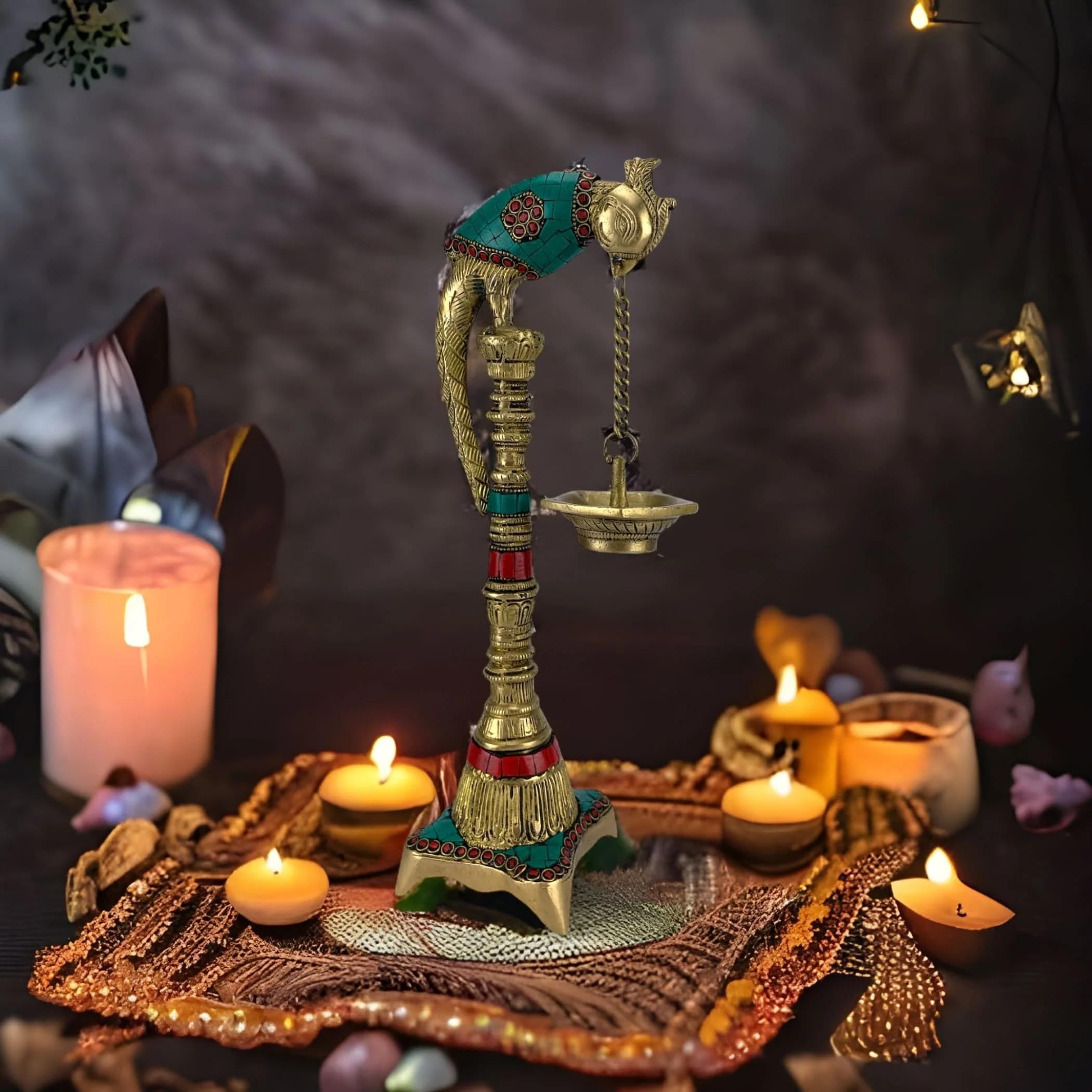 LOVENSPIRE Brass Parrot Wall Hanging Oil Lamp with Chain - Handcrafted Annam Hanging Diya for Home Temple, Office, Mandir Decor - Perfect for Diwali, Puja, Housewarming & Gift Giving - Creates Sacred Ambiance for Prayer & Meditation
