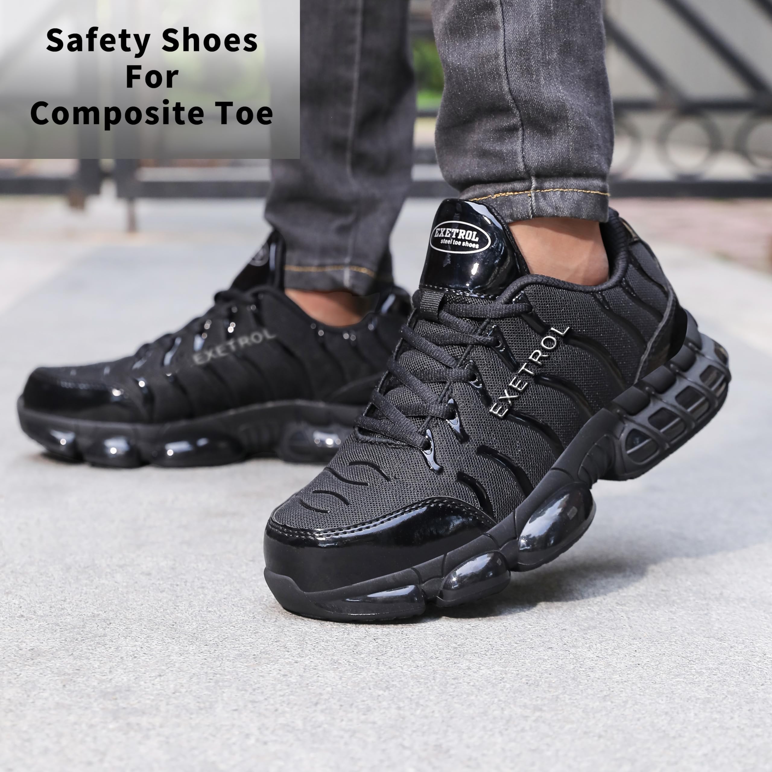 Indestructible Steel Toe Shoes for Men & Women - Lightweight Composite Toe Safety Sneakers with Air Cushion, Non-Slip & Comfortable Work Boots for Construction, Warehouse & Outdoor Jobs