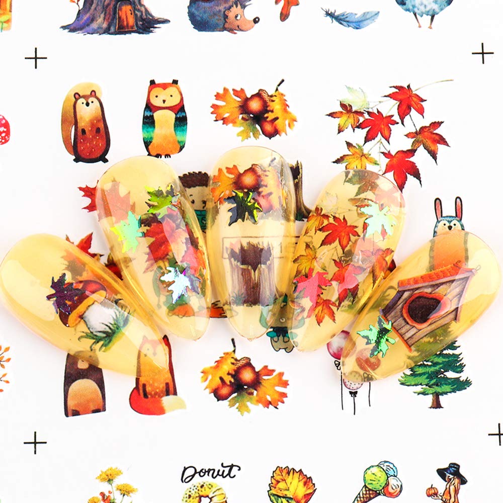 12 Sheets Fall Nail Art Stickers - Thanksgiving Nail Decals with Maple Leaves Design, Water Transfer Autumn Nail Supplies for Women & Girls | Perfect for Thanksgiving Parties, Halloween Manicure, and Seasonal Nail Decorations