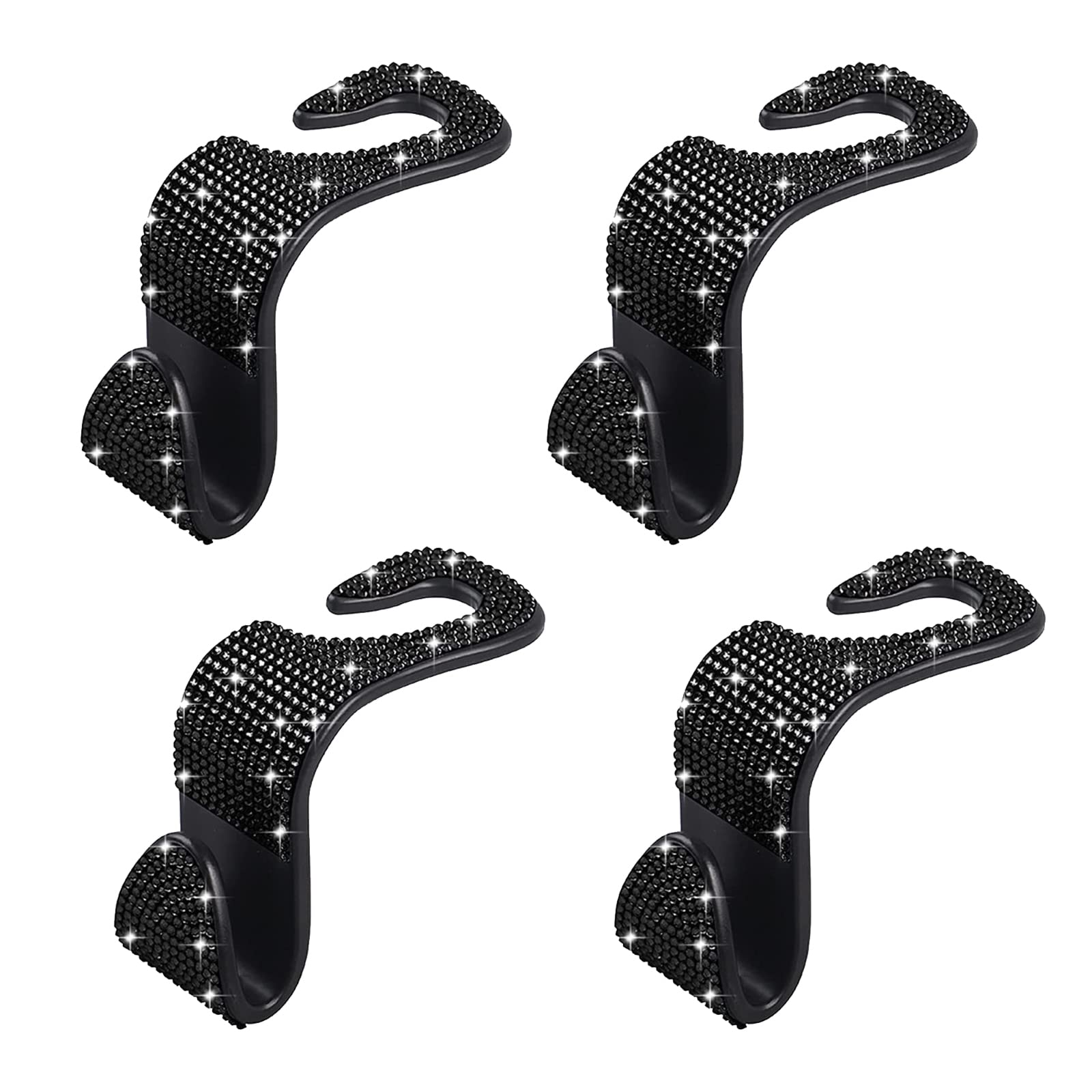 Gseigvee 4 PCS Bling Car Hooks - Stylish Front Seat Auto Hangers for Backseat Organization, Black - Perfect for Groceries, Bags, and Accessories