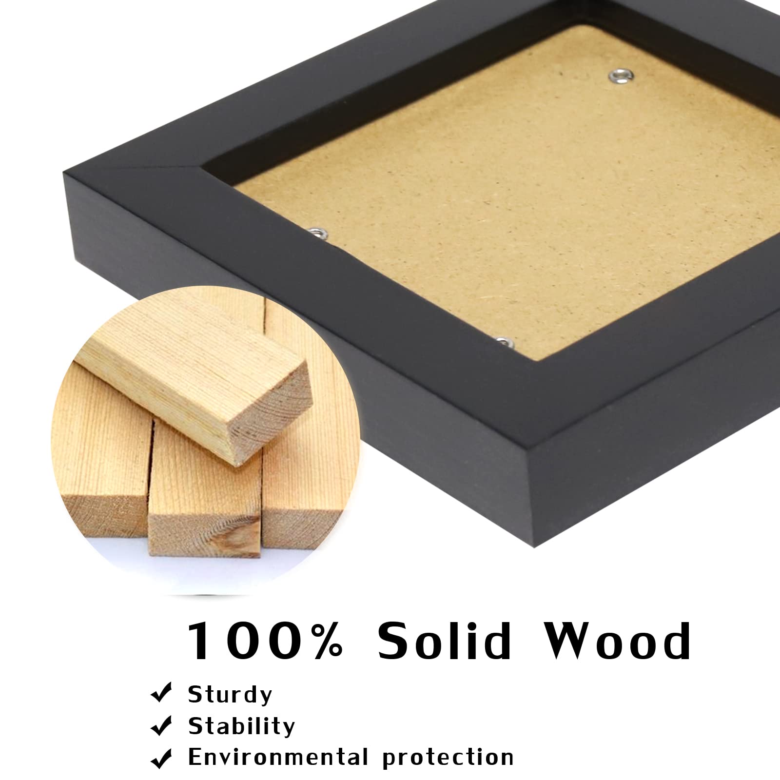 Black 5x5 Picture Frames Set of 4 - Solid Wood Wall & Tabletop Photo Frames for Home Decor, Wedding Photos, Family Portraits & Office Display