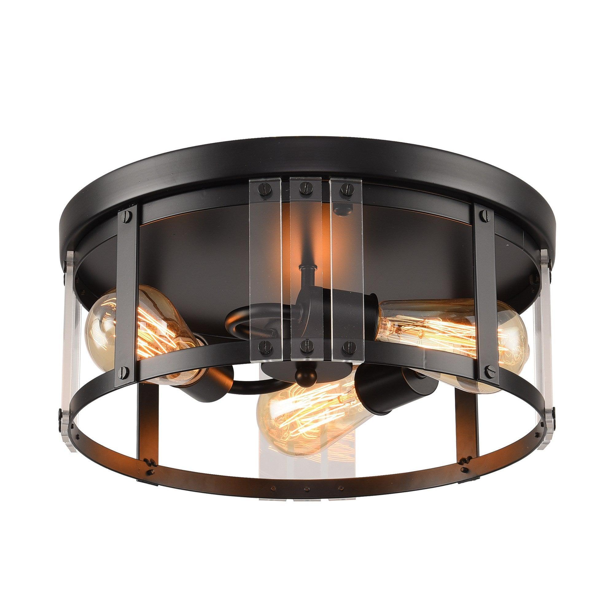 Black 3-Light Farmhouse Flush Mount Ceiling Light Fixture - Rustic Vintage Style for Kitchen, Dining Room & Bedroom Lighting